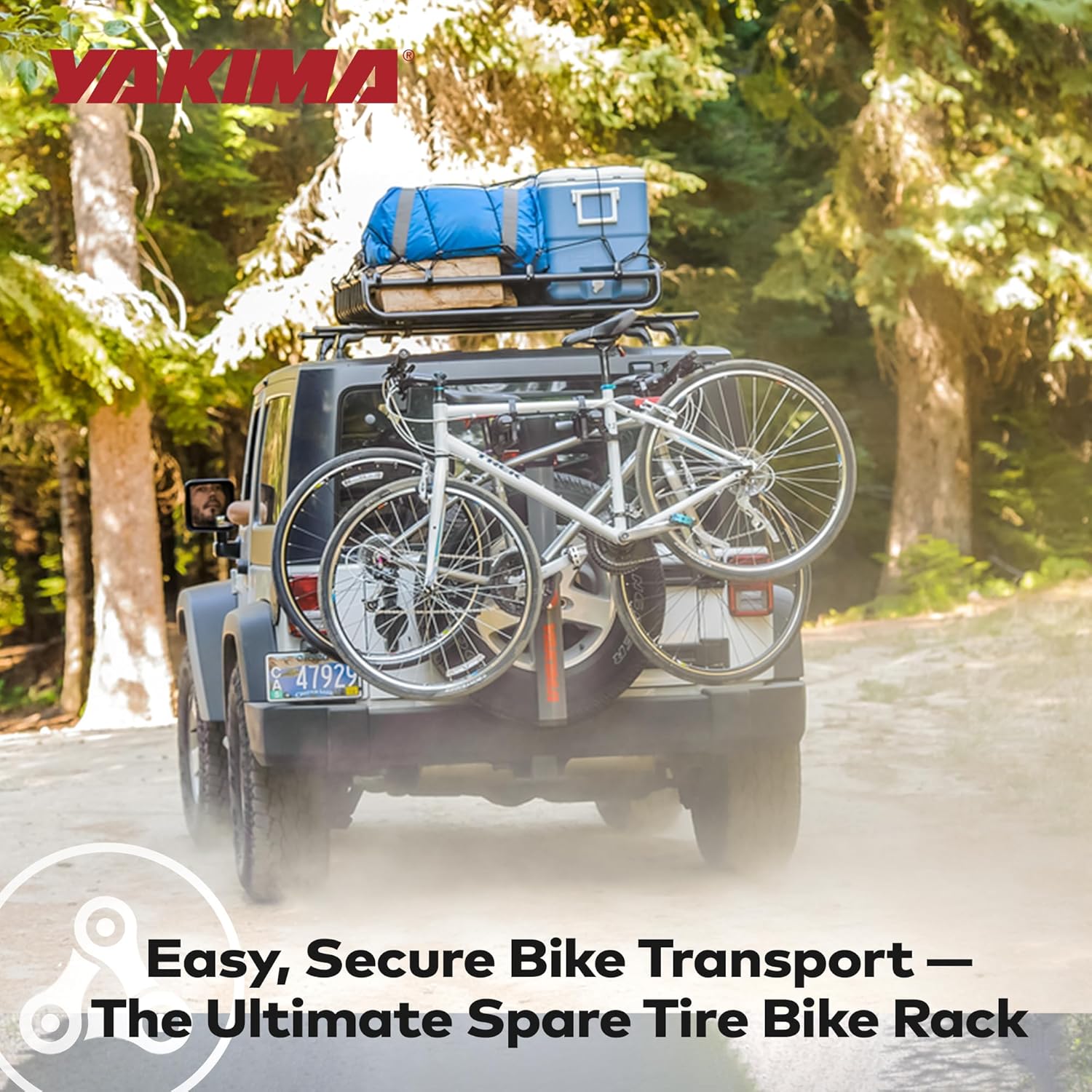 Yakima SpareRide Vehicle Rear Spare Tire Mounted Durable Steel Bike Rack with Integrated SKS Locks and Bottle Opener, Holds 2 Bicycles, Gray/Black