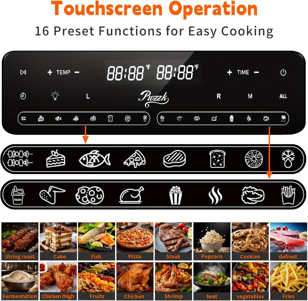 25.4QT Dual Zone Air Fryer Toaster Oven Combo, Featuring a French Door, Extra-Large Capacity, a Temperature Range of 100-430°F, 16 Preset Functions, an LED Display, Dual Fans (1)
