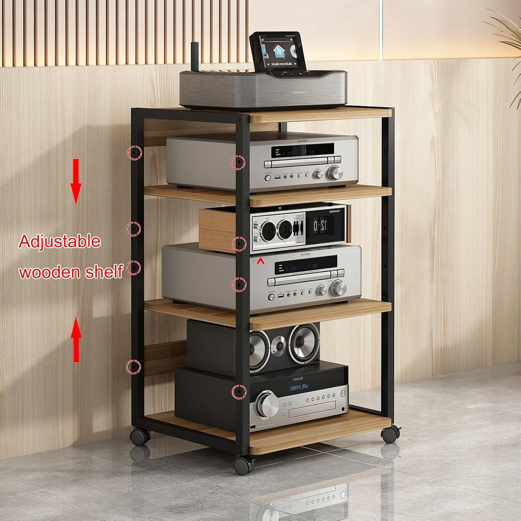 Modern Stereo Stand Cabinet, 3/4/5-Tier Media Console, Corner Entertainment Center with Wooden Shelves for Audio/Video Components, CD Rack, Home Storage (B, 3 Tier - 50x40x69.5cm)