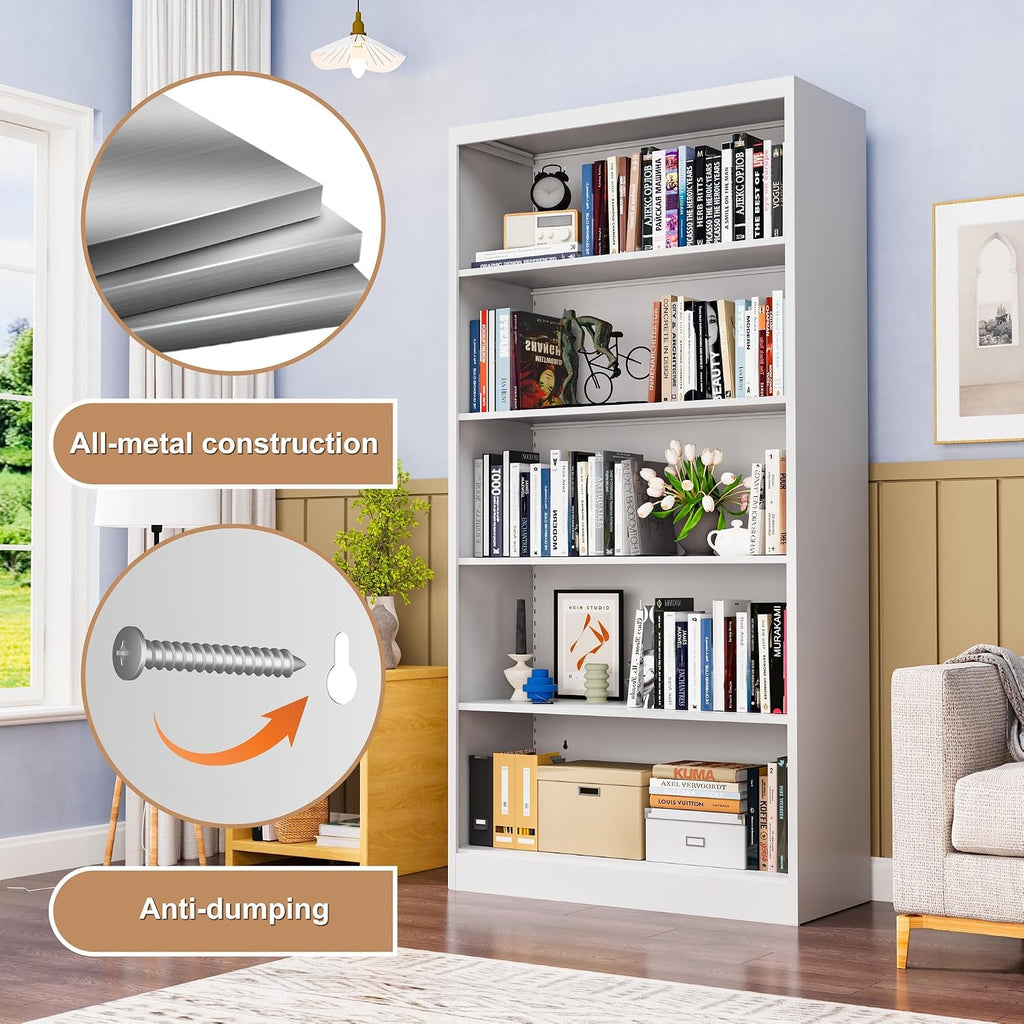 Large Vinyl Record Storage Cabinet, Heavy-Duty Metal Record Player Stand with Adjustable Shelves, 66' H Media Shelf Organizer for LP Albums, Turntable & Audio Equipment, White