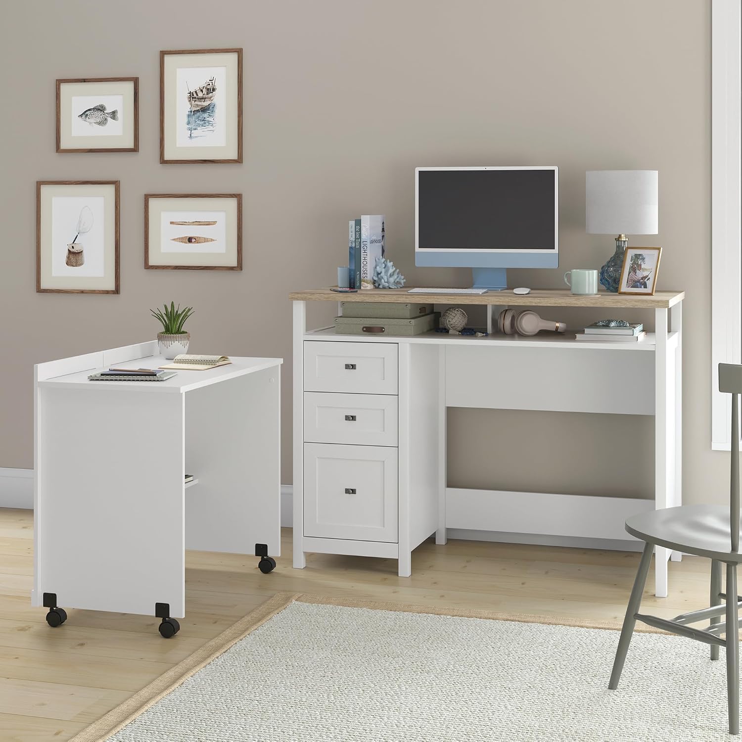 Sauder Cottage Road Credenza Desk, White Finish