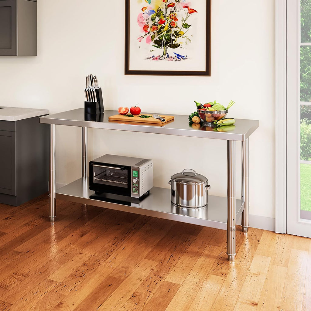 YITAHOME NSF Stainless Steel Table, 60' X 24' Worktable w/Undershelf, Heavy Duty Prep Workstation for Home Kitchen Commercial Restaurant Garage Warehouse Outdoor