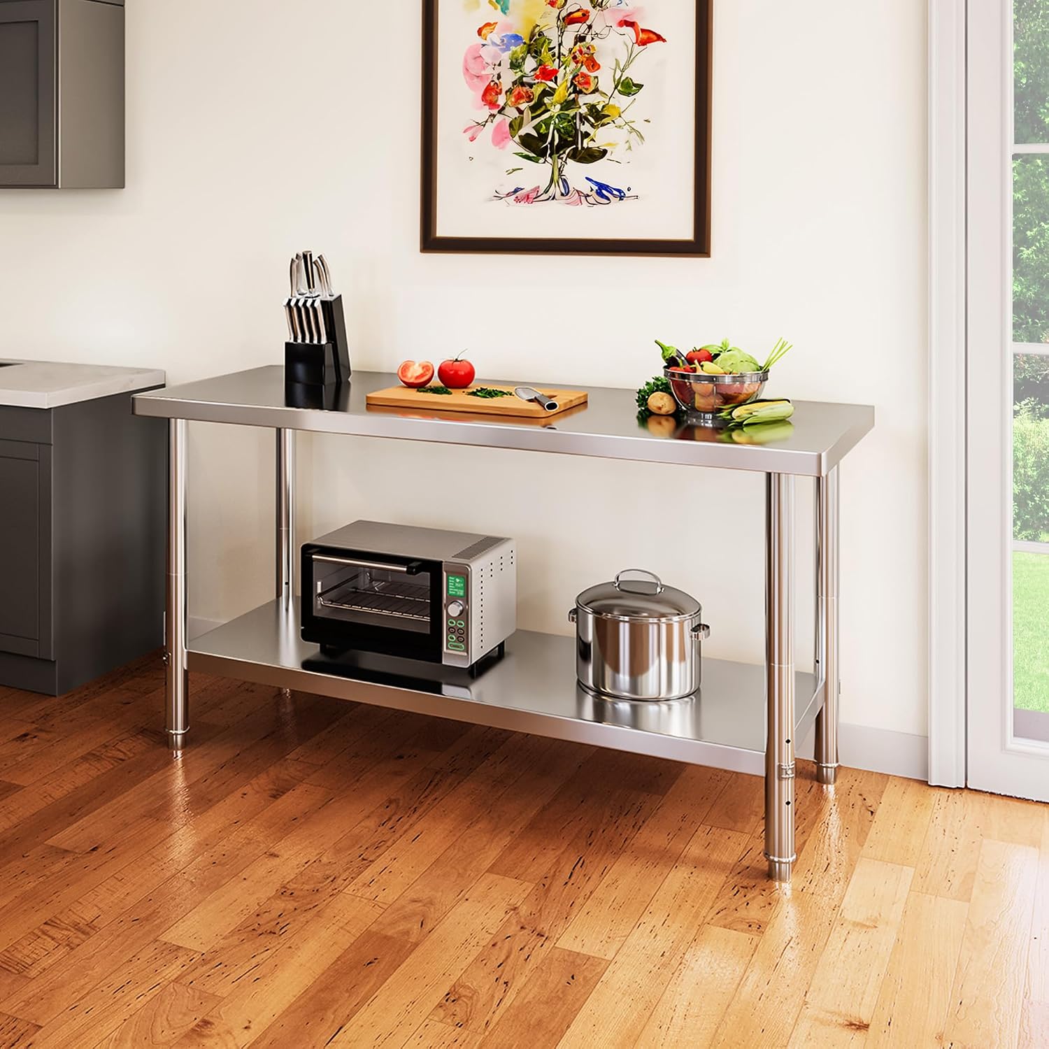 YITAHOME NSF Stainless Steel Table, 60' X 24' Worktable w/Undershelf, Heavy Duty Prep Workstation for Home Kitchen Commercial Restaurant Garage Warehouse Outdoor