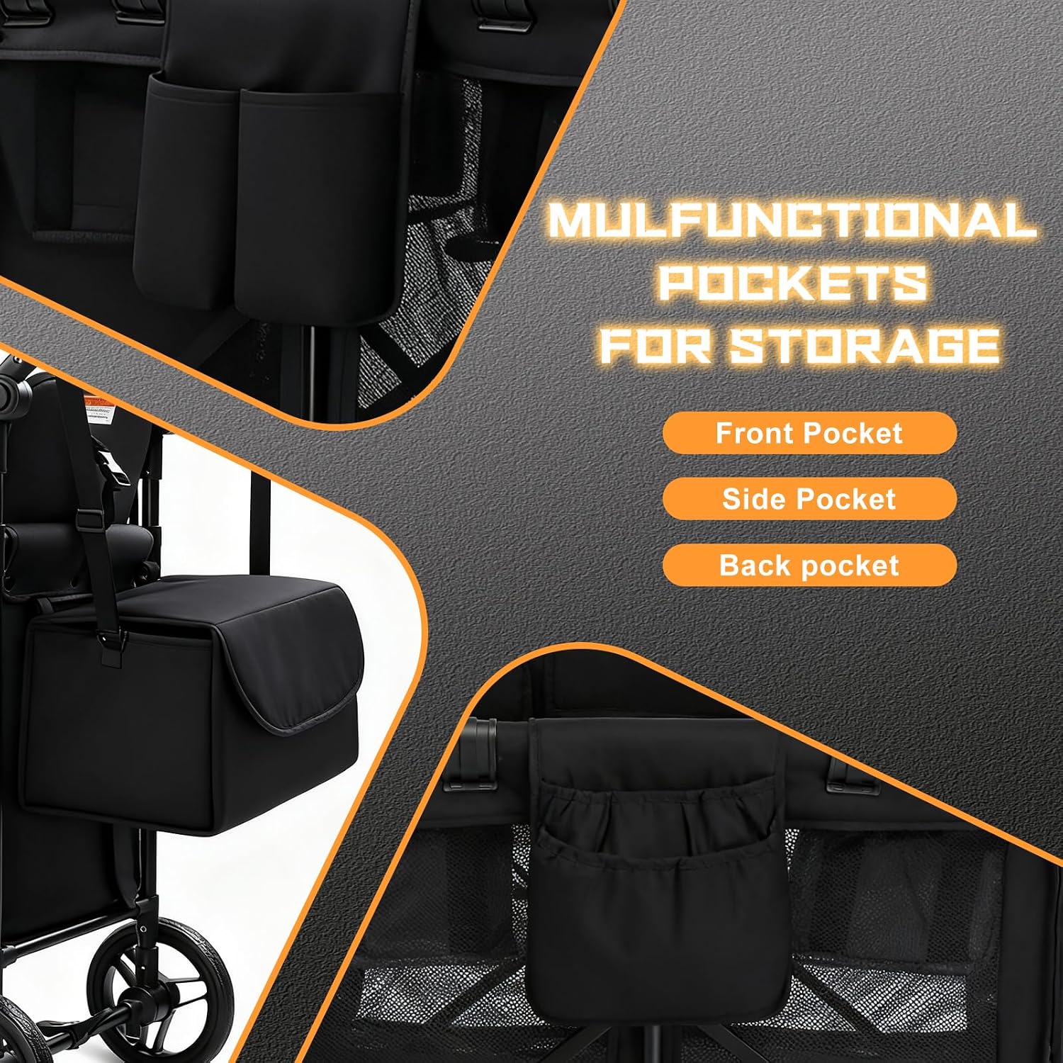 Wagon Stroller for 2 Kids, Foldable All-Terrain Wagon for Kids with Canopy, Adjustable Push and Pull Handles,Convertible High Seat & Organizer, 5 Point Harness (Black)