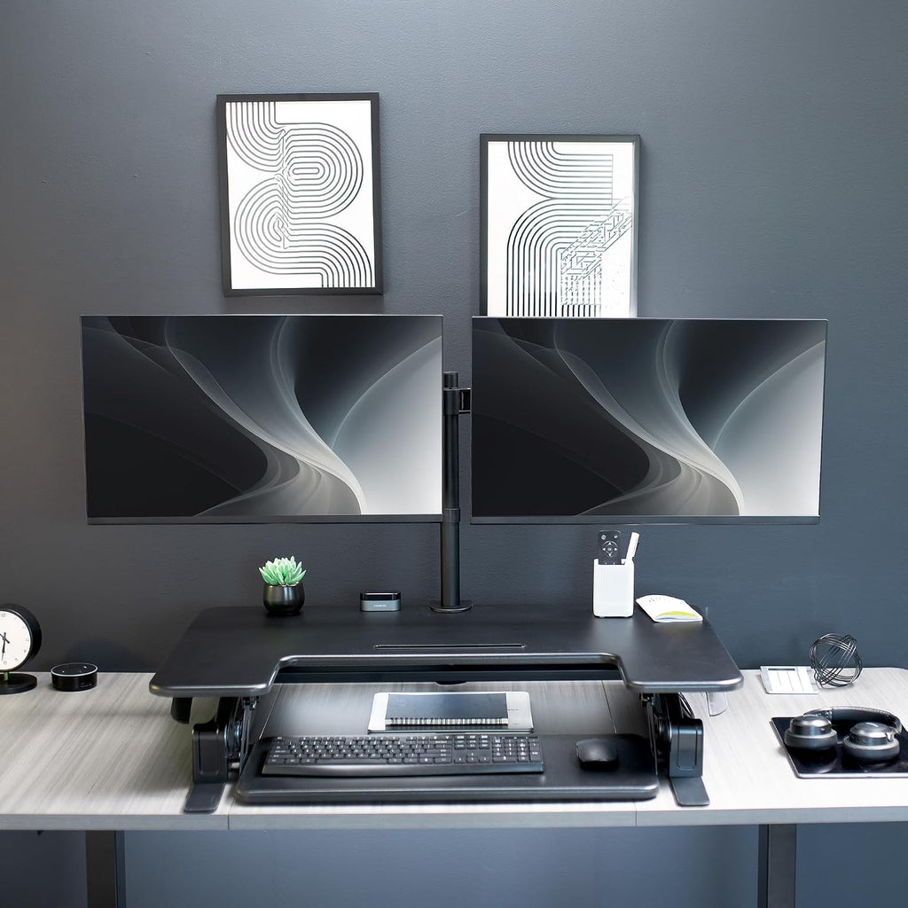 VIVO 36 inch Standing Desk Converter with Dual Monitor Mount Arms for up to 30 inch Screens, Height Adjustable Desk Riser, Black, DESK-KIT-0V02