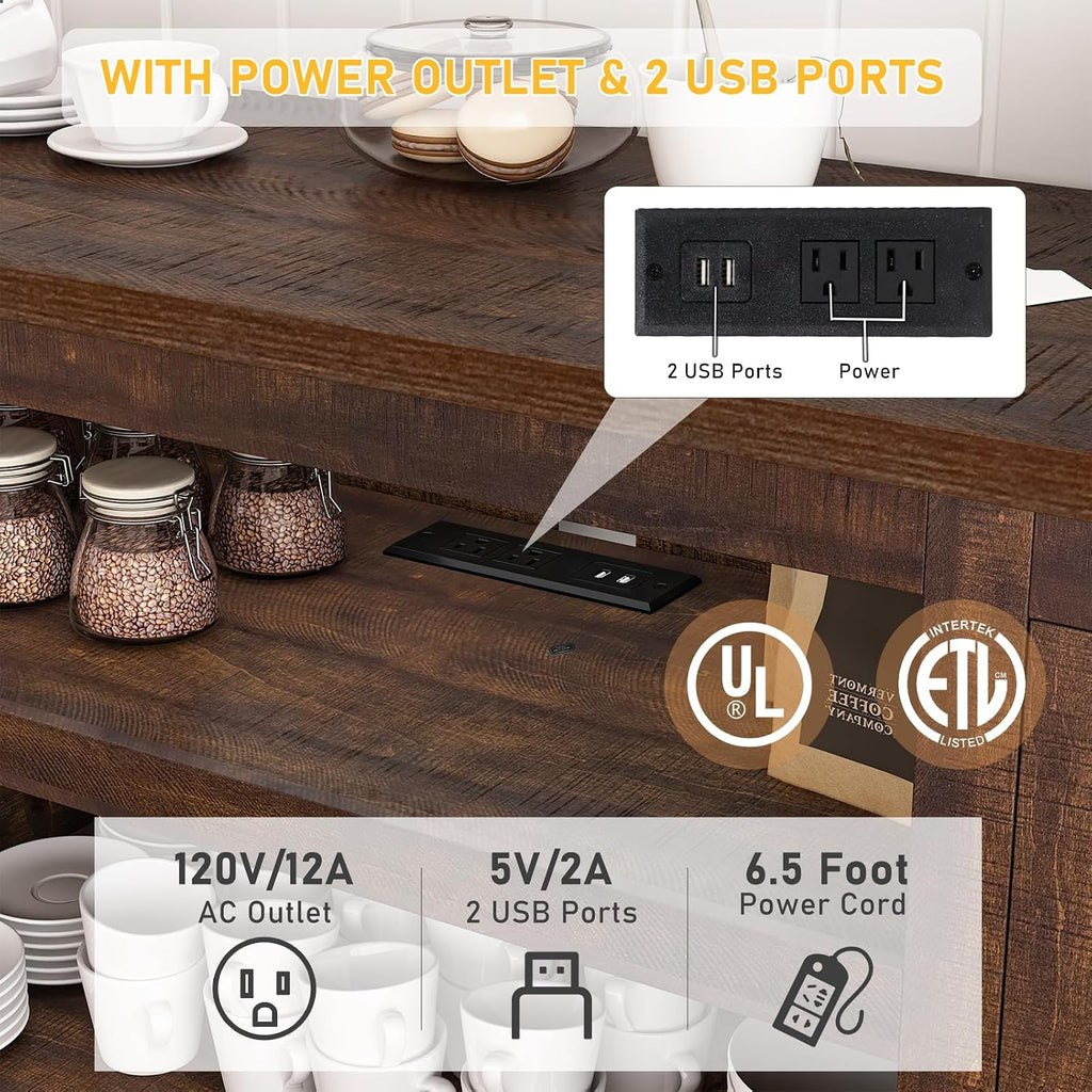 Hlivelood 66' Farmhouse TV Stand with Power Outlets for 75 Inch TVs, 33' Tall Entertainment Center with Storage Cabinets w/Adjustable Shelves, Rustic Large TV Media Console for Living Room, Brown