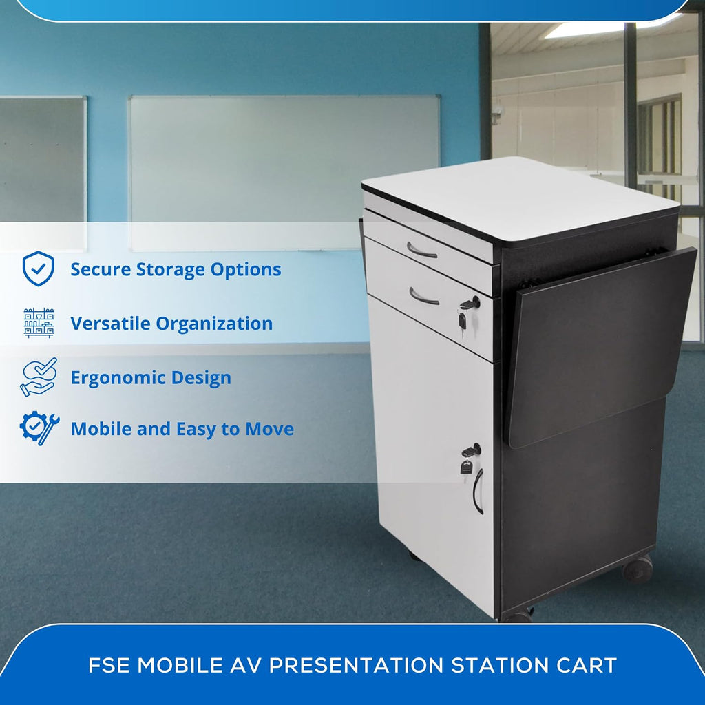FSE 373-WPSDD3 38' Mobile AV Presentation Station Cart with Locking Cabinet