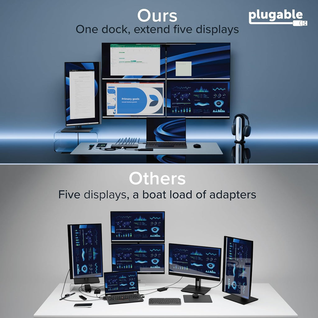 Plugable USB C Docking Station 5 Monitors, 140W DisplayLink Dock Connects up to Five 4K Displays for MacBook Windows Thunderbolt 4 Laptops, 2X HDMI, 3X USBC 2.5Gbps Ethernet, Driver Required DL7400