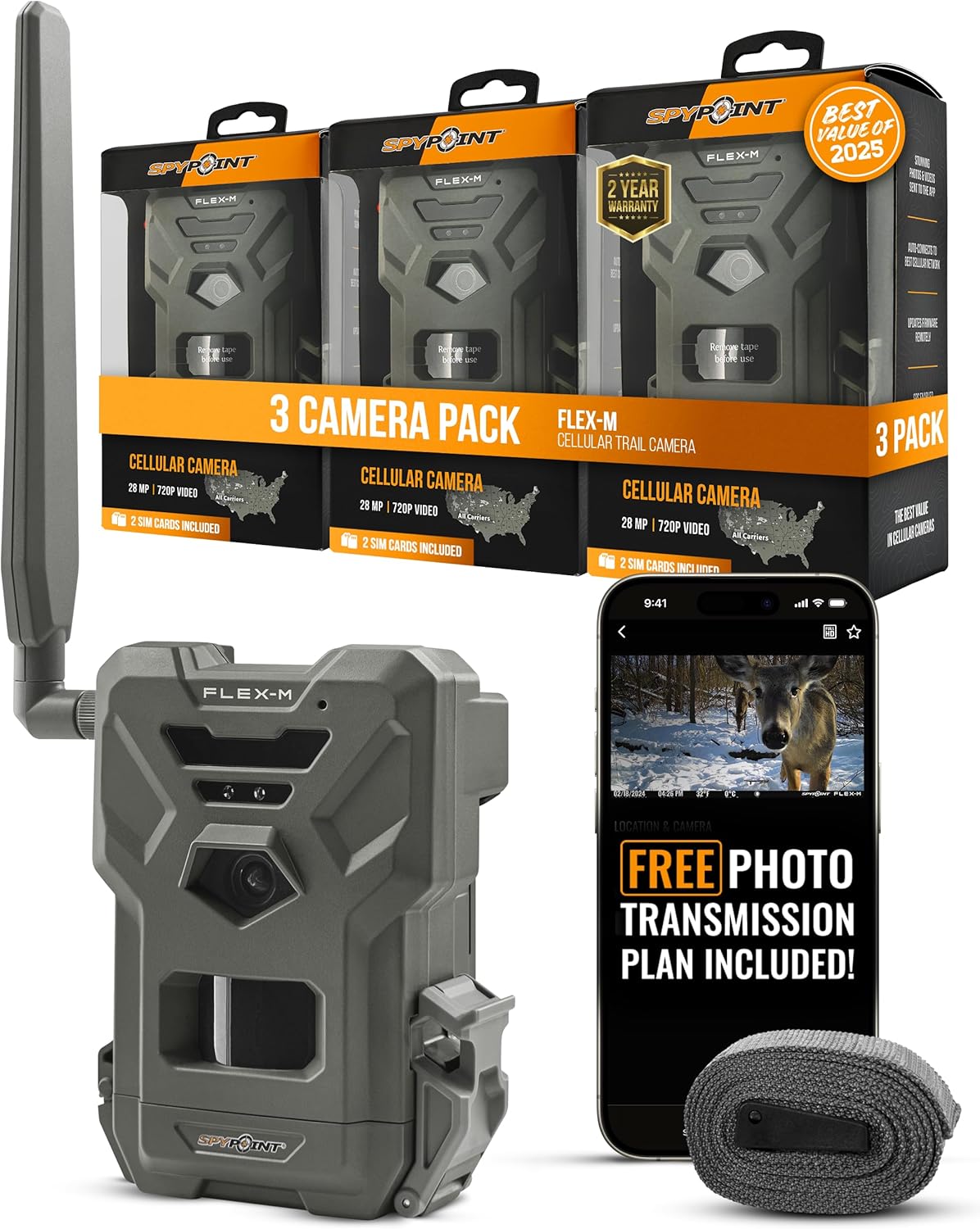 SPYPOINT Flex-M Cellular Trail Camera - Best Hunting Accessories, No WiFi Needed, Night Vision, Motion Activated, Dual-Sim LTE, IP65 Water-Resistant Game Camera, 28MP Photos, 720p Videos + Sound (3)