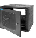 9U Wall Mount Server Cabinet with A Lockable Front Vented Door, Cooling Fans, Removable Side Panels - 60cm Depth, 19' Network Rack Including 2 PCS Full-Size Rack Shelves for IT Equipment