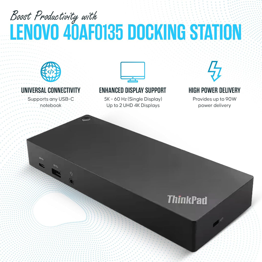 40AF0135US Lenovo Docking Station Dual Monitor Hybrid USB-C with USB-A - Thinkpad Dock with 135W, HDMI & DisplayPort Cable (40AF0135US)