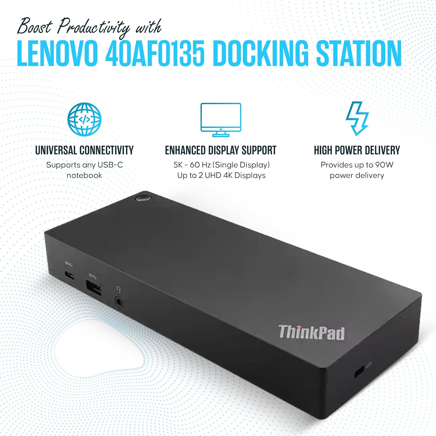 40AF0135US Lenovo Docking Station Dual Monitor Hybrid USB-C with USB-A - Thinkpad Dock with 135W, HDMI & DisplayPort Cable (40AF0135US)