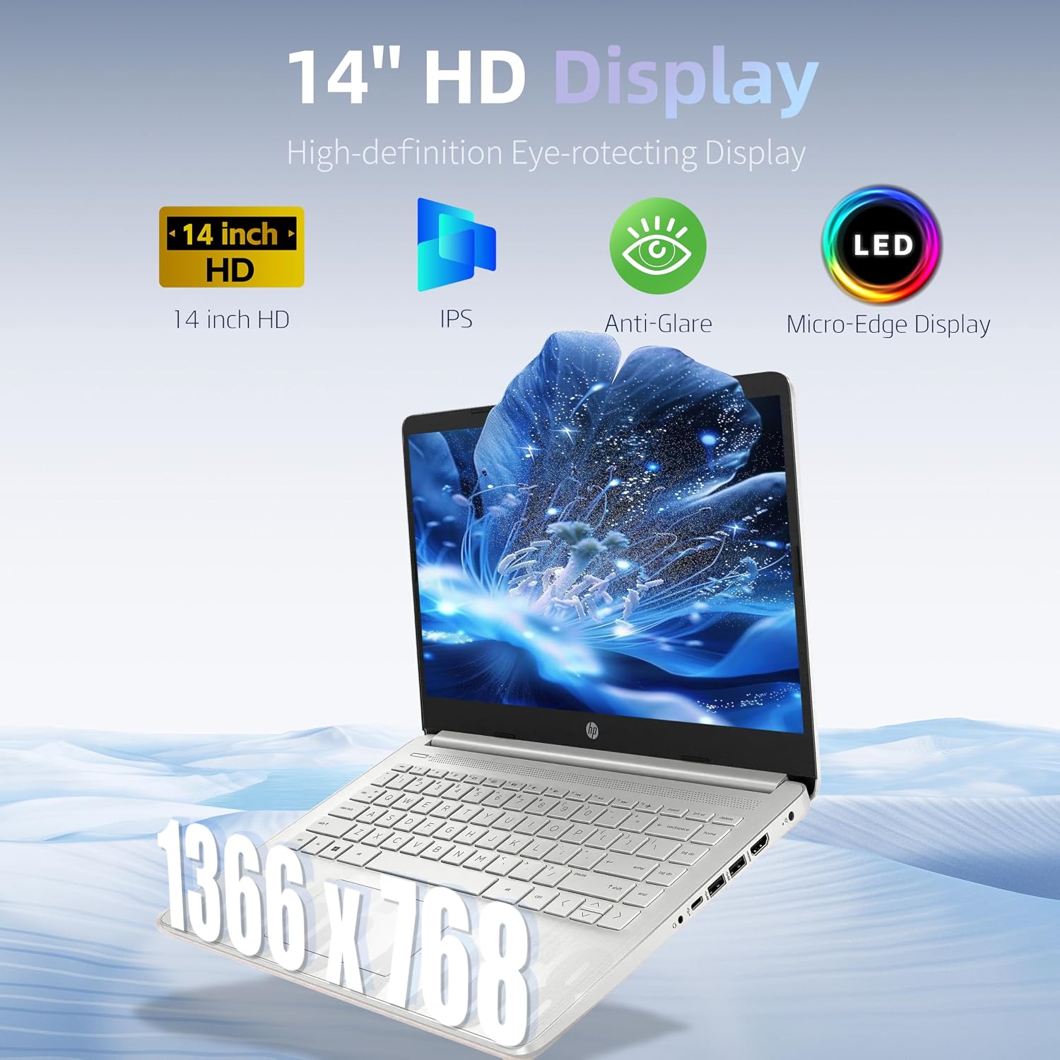 HP 14' Student Business Laptop Computer, Intel N150 CPU, 16GB DDR4 RAM, 128GB UFS, WiFi 6, BT 5.4, Win11 Pro S, Natural Silver