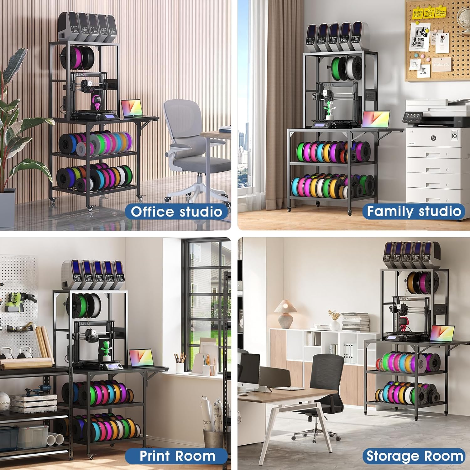 ZeHuoGe 3D Printer Stand, Heavy Duty 3D Printer Table Stand with Filament Storage Rack, T-Shaped Spools Holder Rack with Wheels,3D Printer Workbench for 3D Printing Studio
