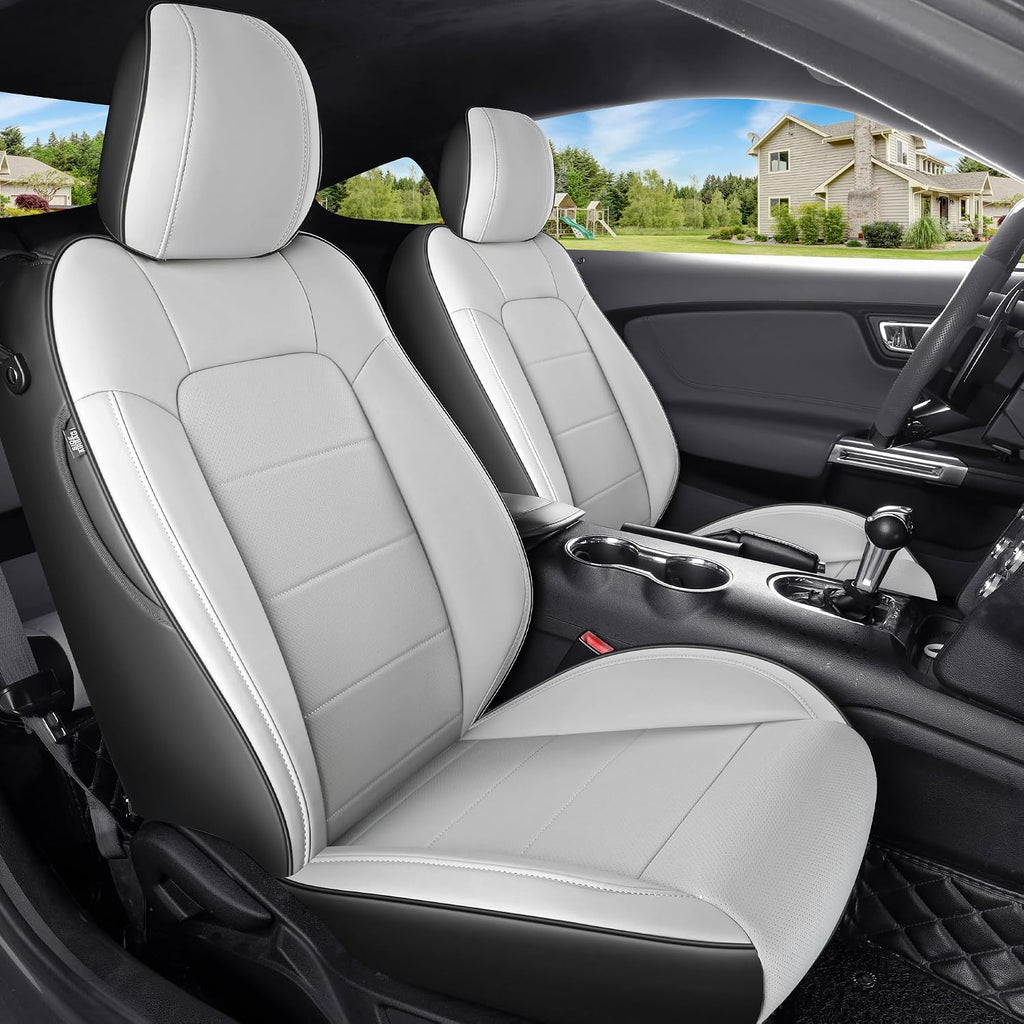Customized Fit Ford Mustang Coupe Hardtop 2015-2026 Waterproof Leather Car Seat Cover 10PCS (M-Gray&Black)