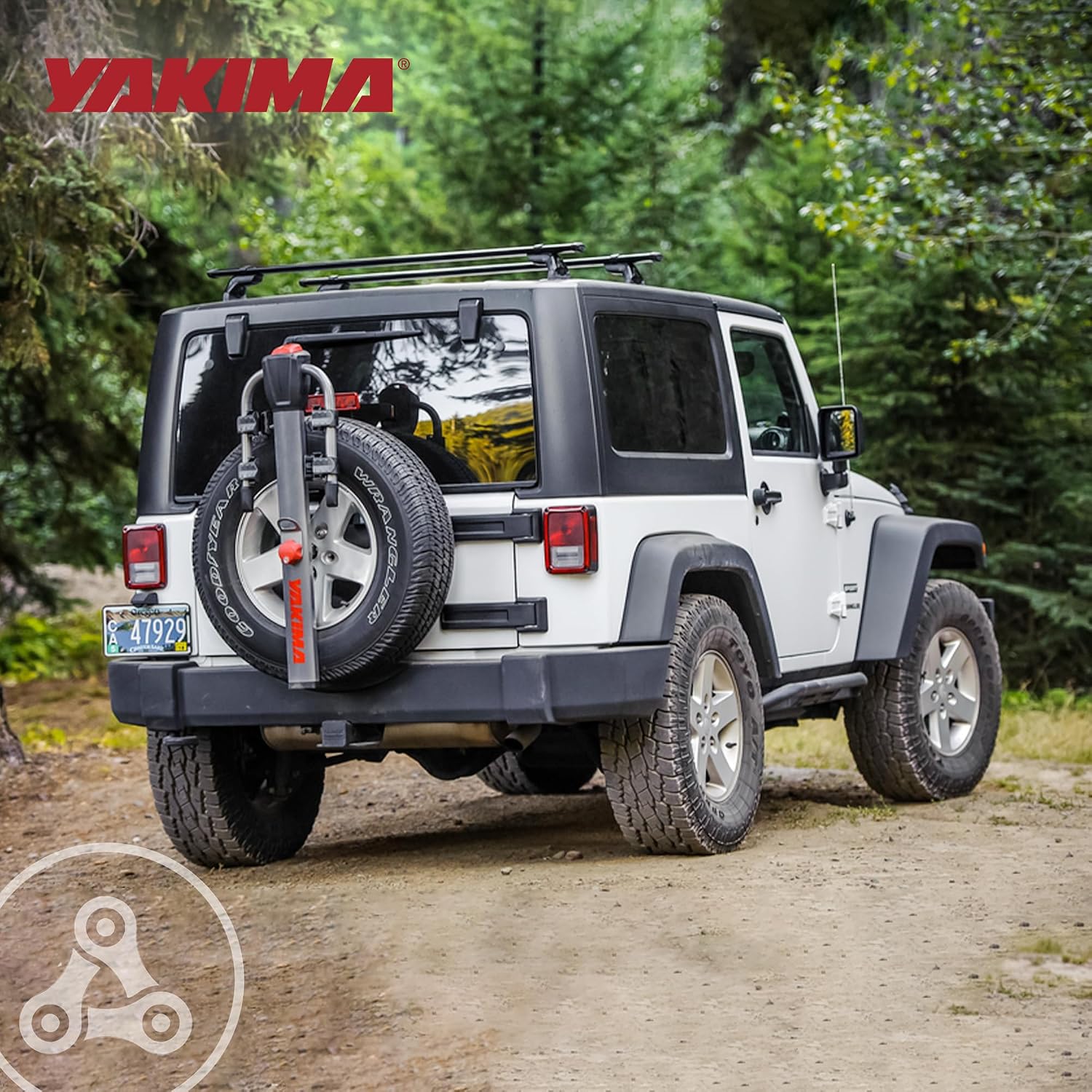 Yakima SpareRide Vehicle Rear Spare Tire Mounted Durable Steel Bike Rack with Integrated SKS Locks and Bottle Opener, Holds 2 Bicycles, Gray/Black