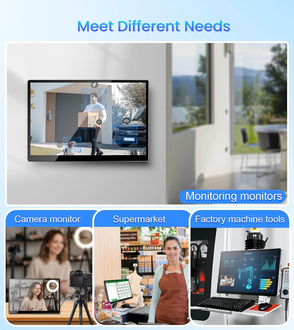 14 inch FHD Portable Touchscreen Monitor with HDMI VGA DVI Ports Compatible with Laptops PC PS5/4, Industrial, POS, Kiosk, Screen Extender 1920×1200 HDR IPS Small Touch Screen Display 500 nits