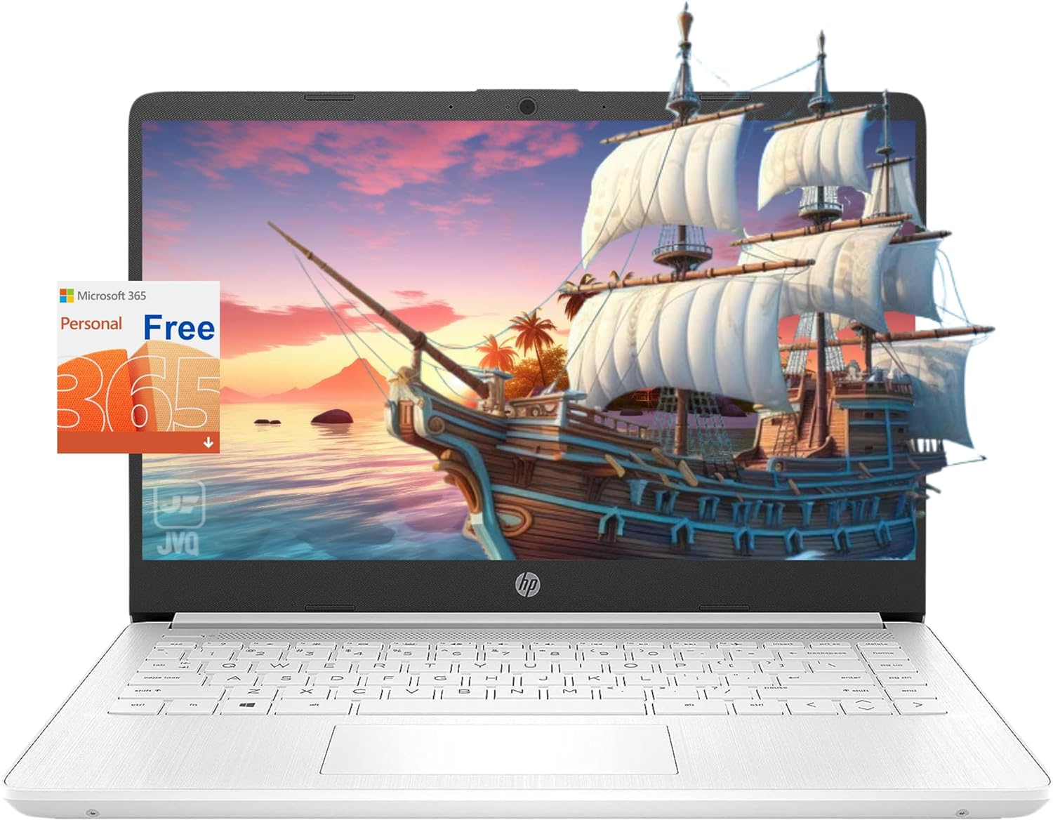 HP Stream Laptop, 14' HD Display, Intel Celeron N4120 Processor, 16GB Memory, 320GB Storage (64GB eMMC + 256GB Card), 1-Year Office 365, Webcam, HDMI, Wi-Fi, USB-C, Windows 11 Home, White, JVQ MP