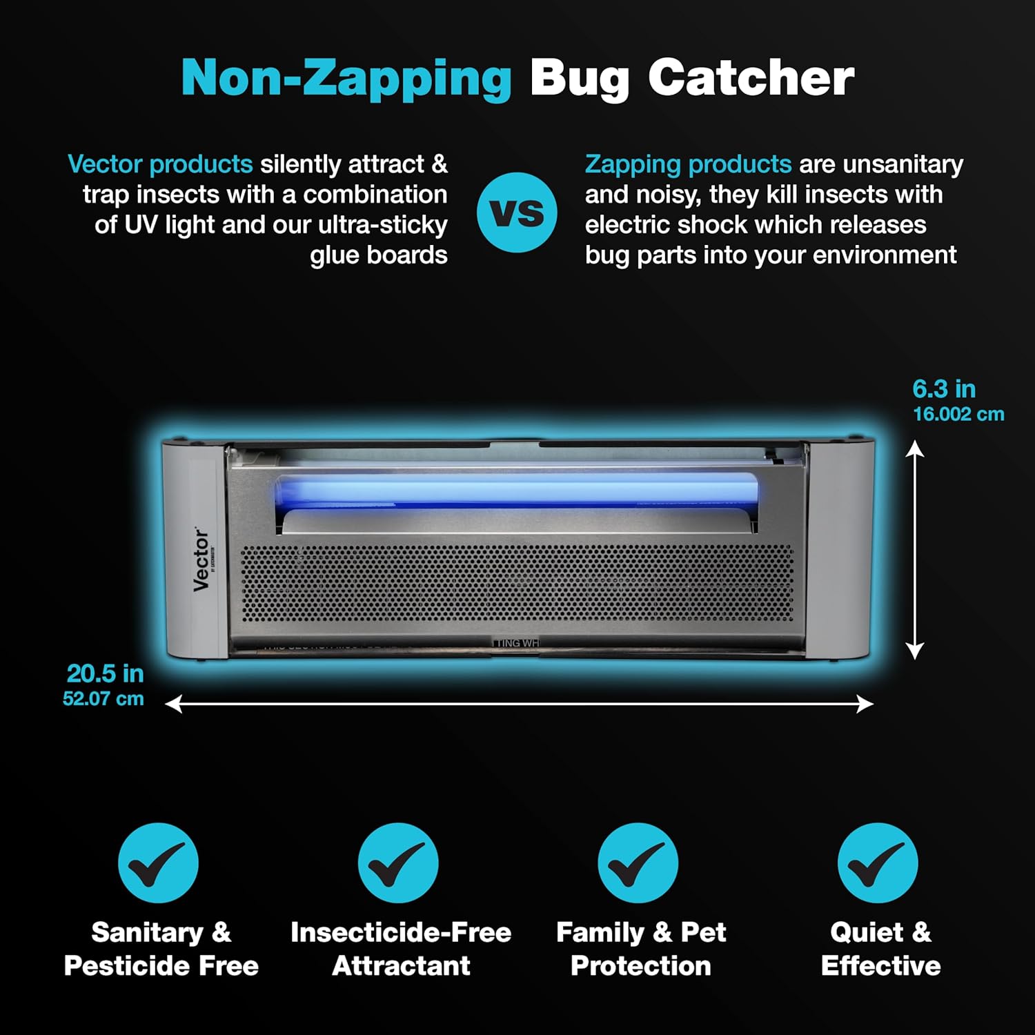Catchmaster Vector Plasma One Silver, Compact UV Light Fly Traps for Home, Gnat Traps for House Indoor, Shatterproof Bulbs, UV Lamp Silent Bug Light for Deli, Bars, Kitchen & Trash Rooms