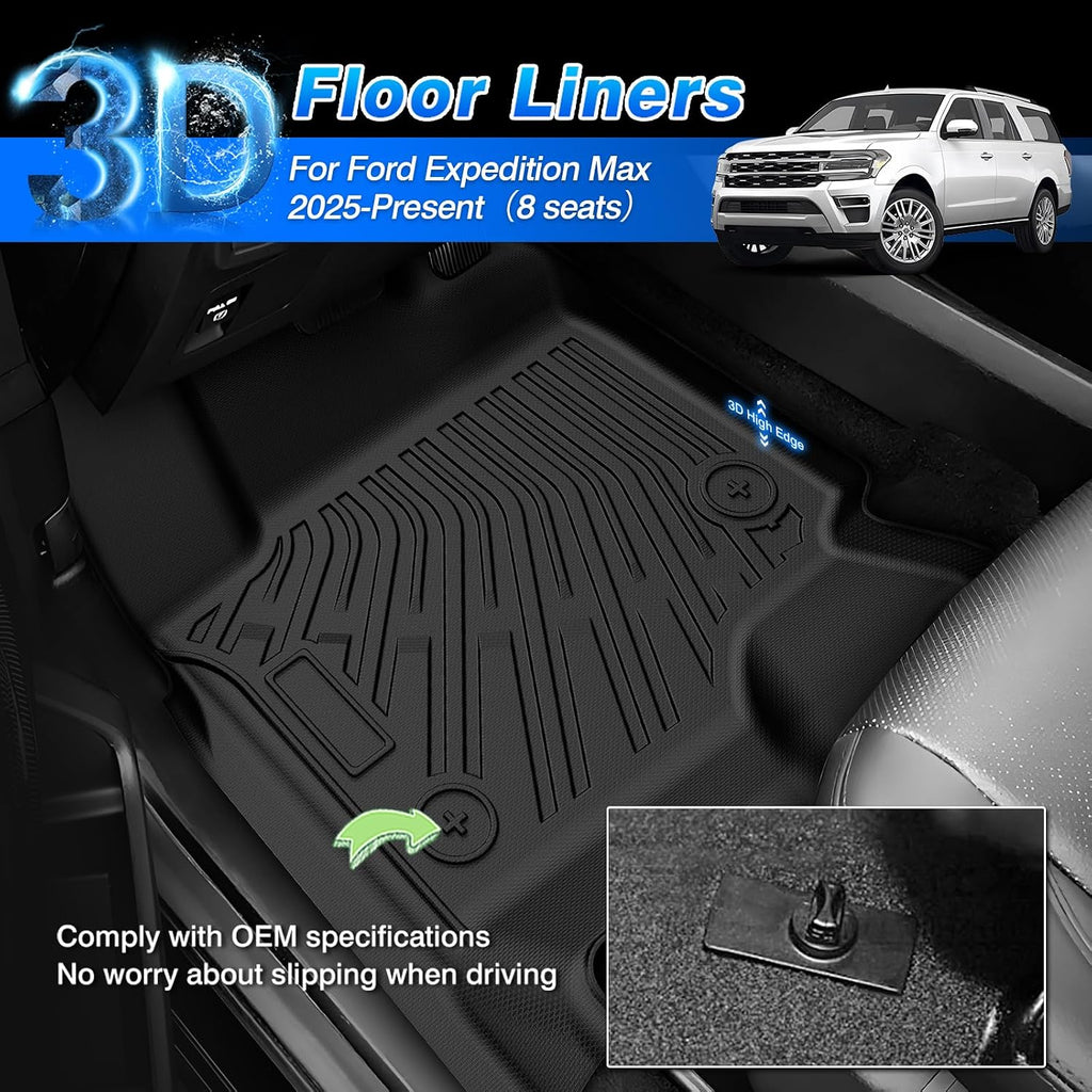 Cartist Ford Expedition max Floor Mats for 2025 2026 Expedition max (8 Seats) Accessories All-Weather Waterproof Car Floor Mats & Cargo Liner for Ford Expedition max 2025 2026