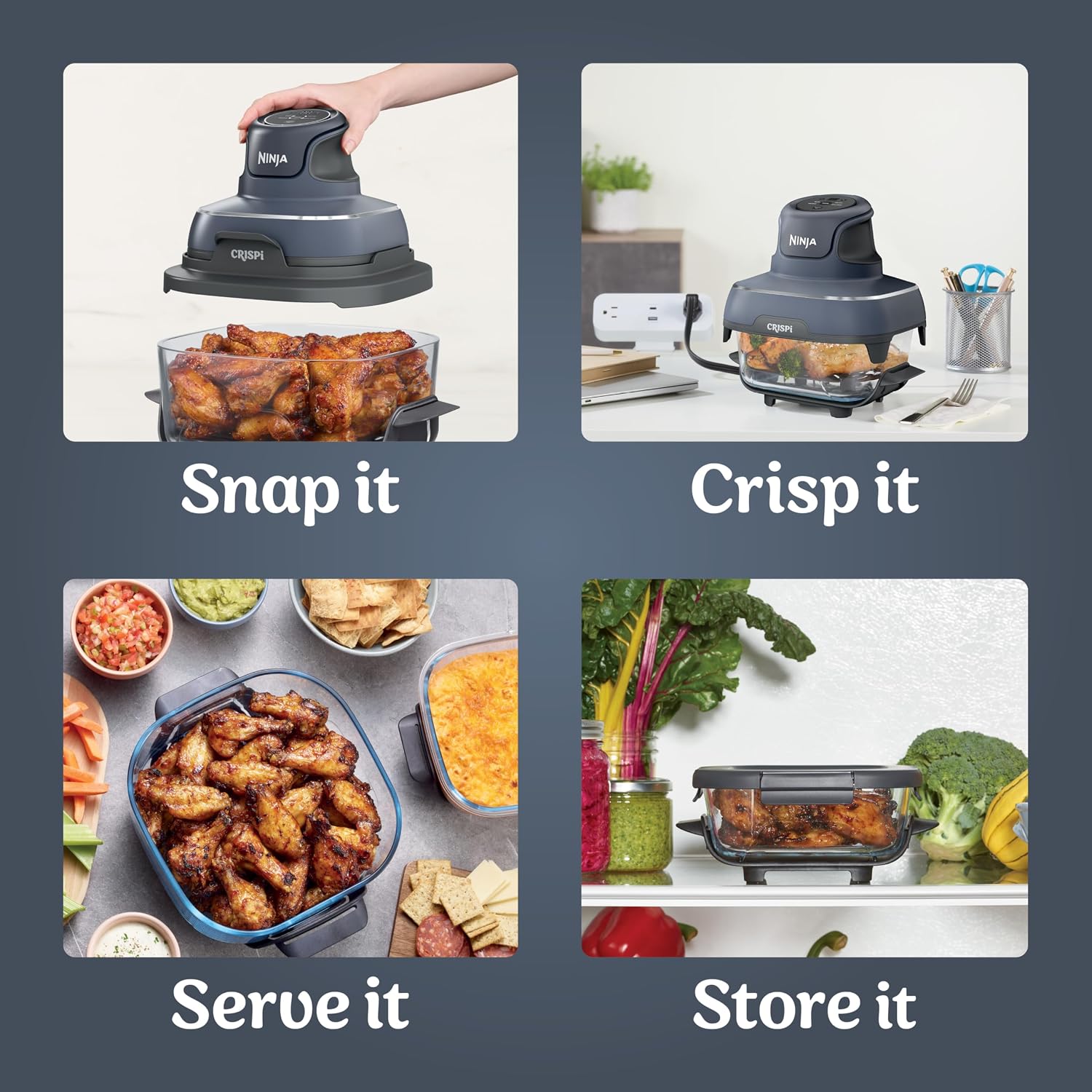 Ninja Air Fryer, 2.5 QT Crispi System + 4 Containers with Storage Lids, Air Fryer, Microwave, Freezer & Dishwasher Safe, Non Toxic Portable Cooking System, Compatible with Ninja FN100 Crispi Series