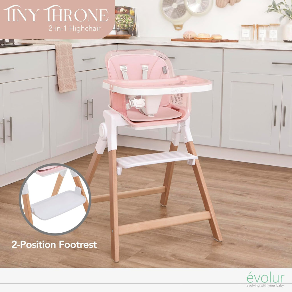 Evolur Tiny Throne 3-in-1 Convertible High Chair, Removable & Dishwasher Safe Tray, Converts to Booster Seat & Adult Stool, Easy-to-Clean Feeding Solution – Grapefruit Pink