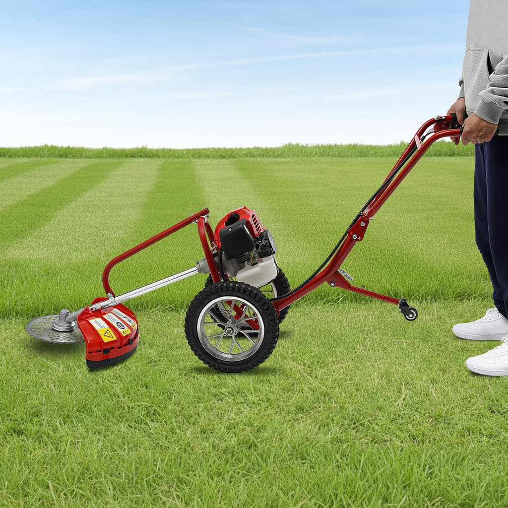 49CC Gas Walk Behind Brush Cutter 2-Stroke Push Brush Cutter with Air-Cooled System, High Speed Brush Mower Weeding Machine for Home Garden Yard, 7000r/min