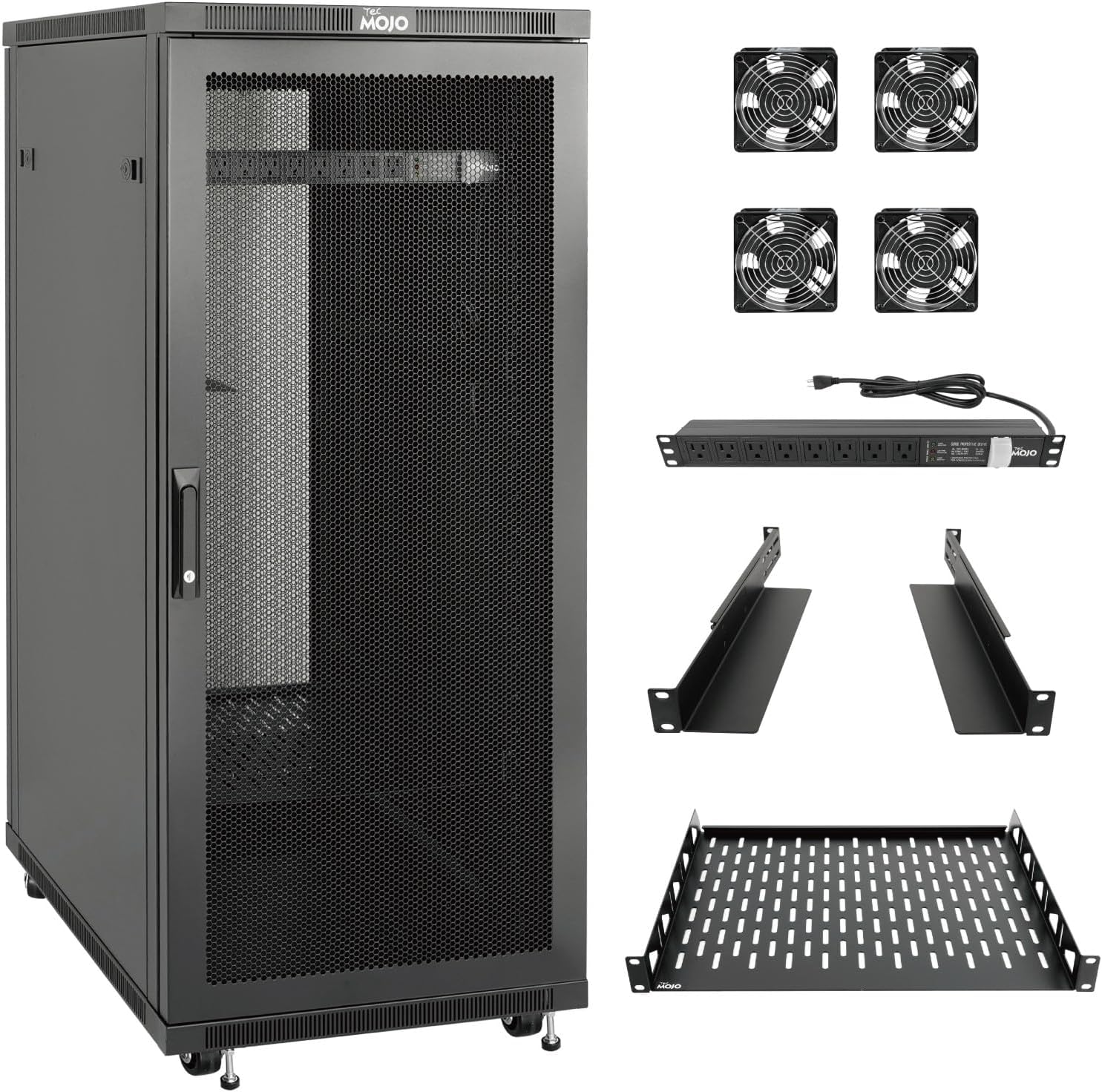 Tecmojo Network Rack Cabinet,27U Server Rack,31.5 Inch Depth,Hold Up to 1800Lbs,Lockable Cabinet with Casters and Complete Accessories,Mesh Door,for Home,Office,Small Business (27U 23.6' w*31.5' d)