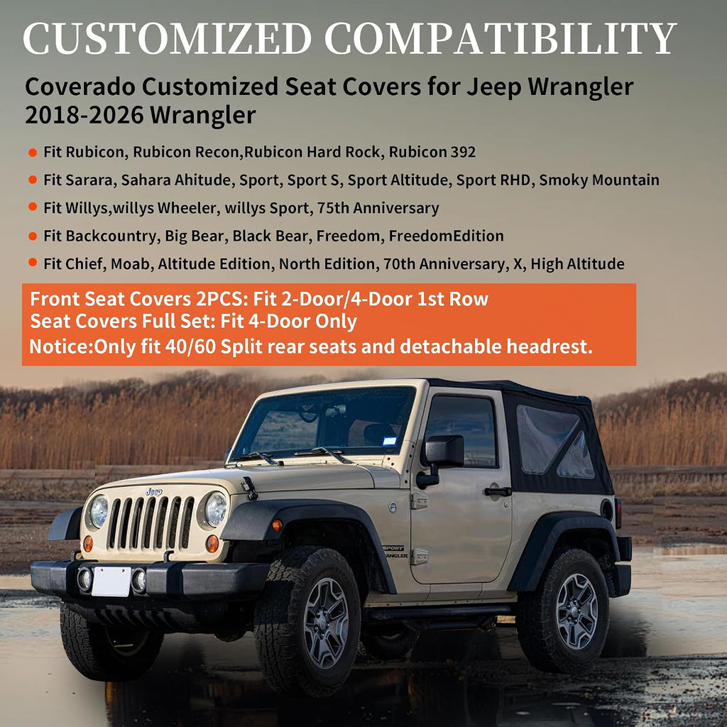 Coverado Seat Covers for Jeep Wrangler, Waterproof Leather Car Seat Covers for Truck Automotive Seat Covers Custom Fit for 2018-2026 Jeep Wrangler JL Seat Covers 2-Door/4-Door Full Coverage (Blue)