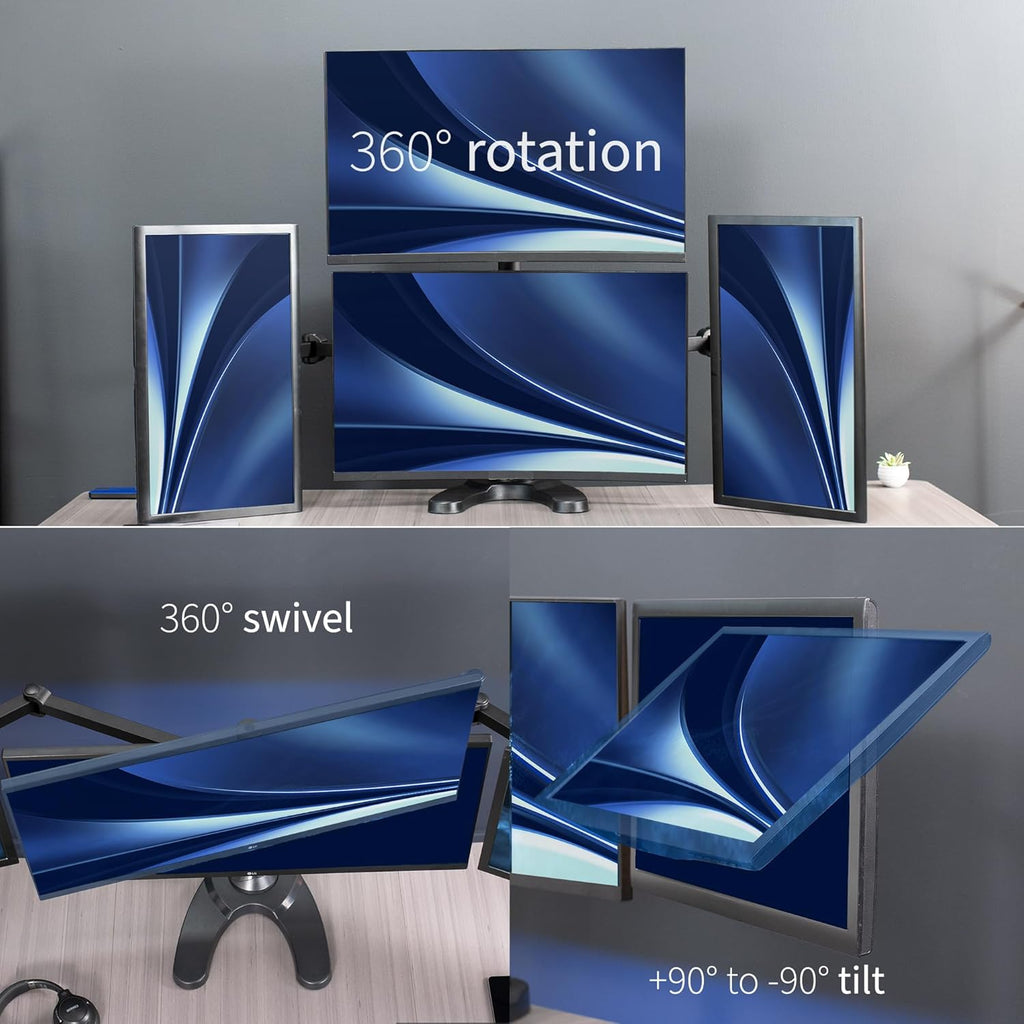 VIVO Quad Monitor 13 to 32 inch LED LCD Freestanding Desk Stand, 3 Plus 1 Articulating VESA Computer Mount, Holds 4 Screens, Fully Adjustable for Home Office Workstation, Black, STAND-V104F