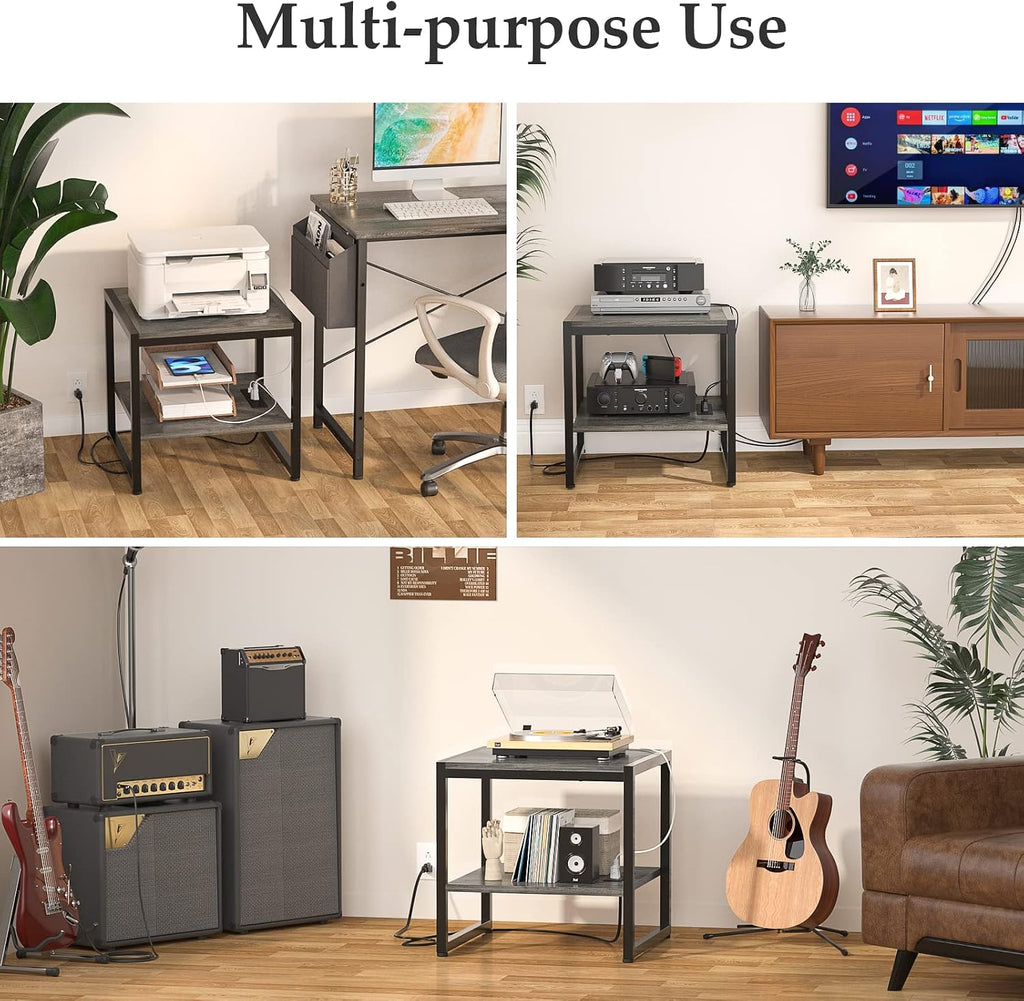 Homieasy End Table with Charging Station, 20' Mini Fridge Stand with Power Outlets, Heavy Duty Side Table for Living Room, Small Table Stand & Fridge Table, Black Oak, 2 Pack