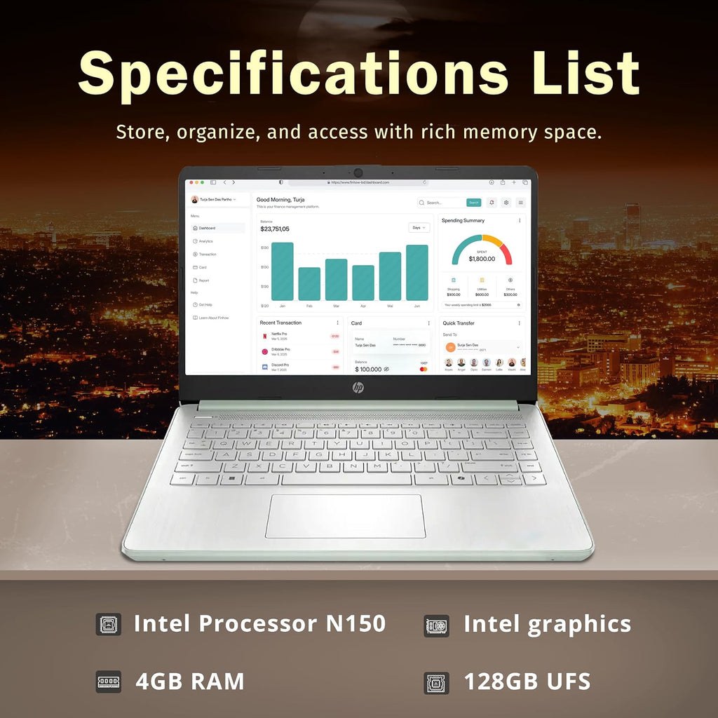 HP Stream 14' HD Laptop, Intel Processor N150, 4GB RAM, 128GB UFS, Intel Graphics, Copilot, Fast Charge, Wi-Fi 6, Windows 11 S, Green (Renewed)