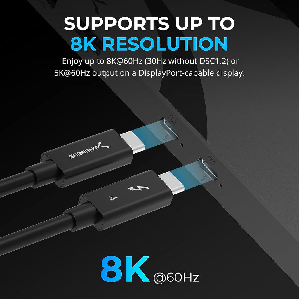 SABRENT Thunderbolt 4 KVM Switch, Peripheral Sharing with 3X Thunderbolt 4 USB C 40Gbps, 2X USB-C Charging 60W (PD 3.0) | 4X USB Type A 3.2x2 10Gbps | Supports 4K@144Hz / 8K@60Hz DSC (SB-TB4K)