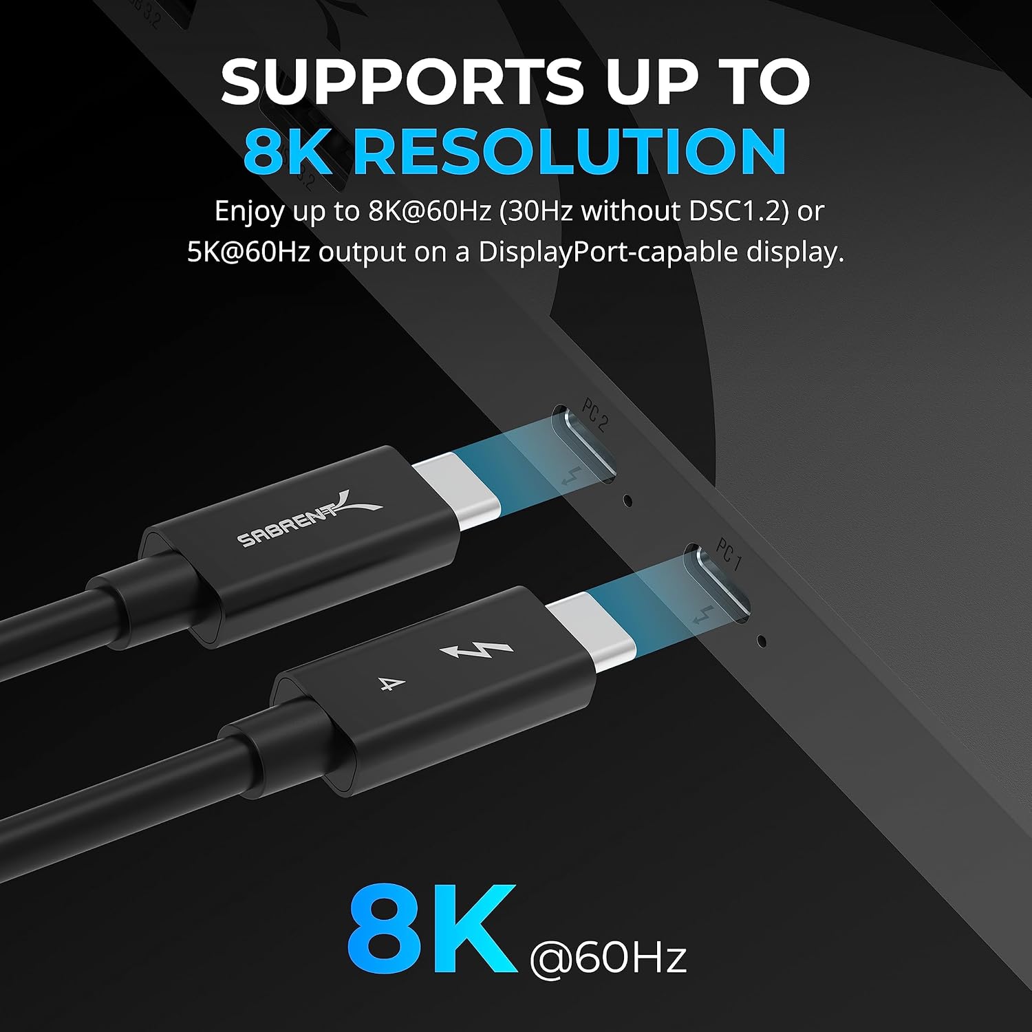 SABRENT Thunderbolt 4 KVM Switch, Peripheral Sharing with 3X Thunderbolt 4 USB C 40Gbps, 2X USB-C Charging 60W (PD 3.0) | 4X USB Type A 3.2x2 10Gbps | Supports 4K@144Hz / 8K@60Hz DSC (SB-TB4K)