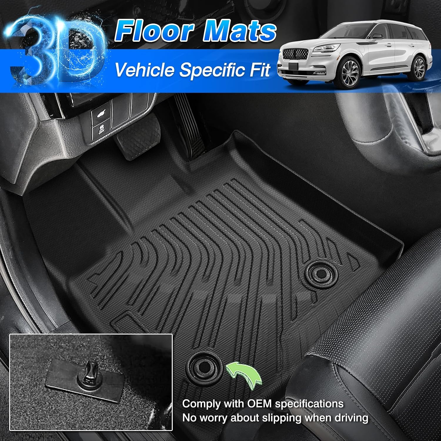 Aviator Floor Mats - Car Mats for Lincoln Aviator 2020-2025, All Weather Floor Mats and Cargo Liner for Aviator Accessories, Heavy Duty Rubber Mats, Car Accessories