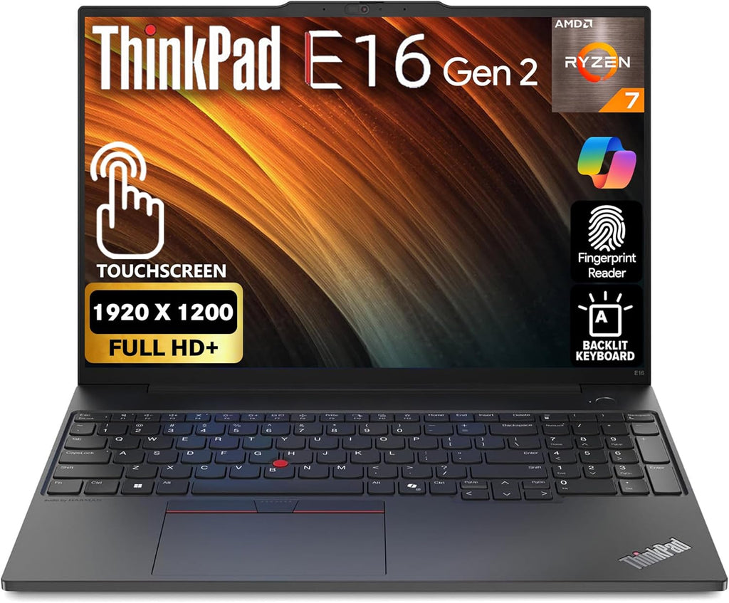 Lenovo ThinkPad E16 Gen 2, FHD+ 16' Touchscreen, AMD Ryzen 7 7735U, 24GB RAM, 512GB SSD, Fingerprint, Backlit Keyboard, WiFi 6E + BT, RJ-45, FHD Webcam, Win 11 Pro, AI Business Laptop
