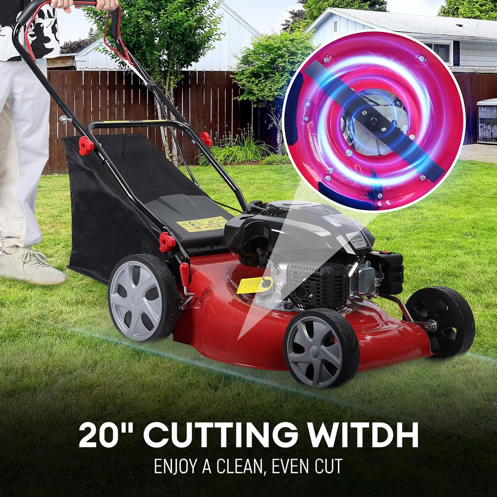 Gas Lawn Mower Self Propelled,141cc OHV Engine with Air Cooling, 20' Steel Deck, 3-in-1 Cutting System, 8-Level Height Adjustment, 20L Grass Catcher, Foldable Design Red (US Fast Arrival)