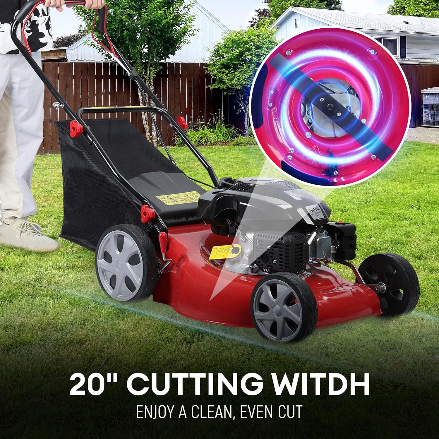Gas Lawn Mower Self Propelled,141cc OHV Engine with Air Cooling, 20' Steel Deck, 3-in-1 Cutting System, 8-Level Height Adjustment, 20L Grass Catcher, Foldable Design Red (US Fast Arrival)