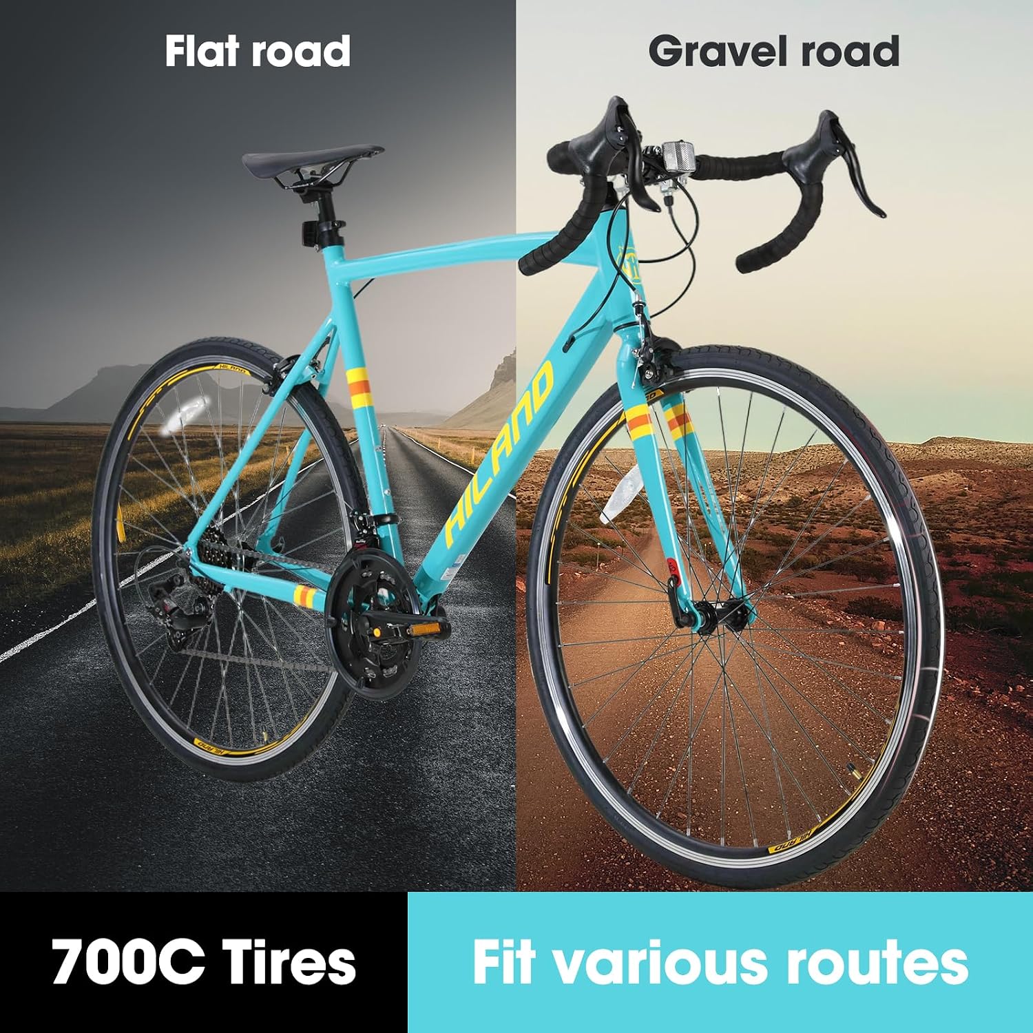 HILAND 700c Road Bike 14 Speed, Aluminum Frame Racing Bike, City Commuter Bicycle for Men Women