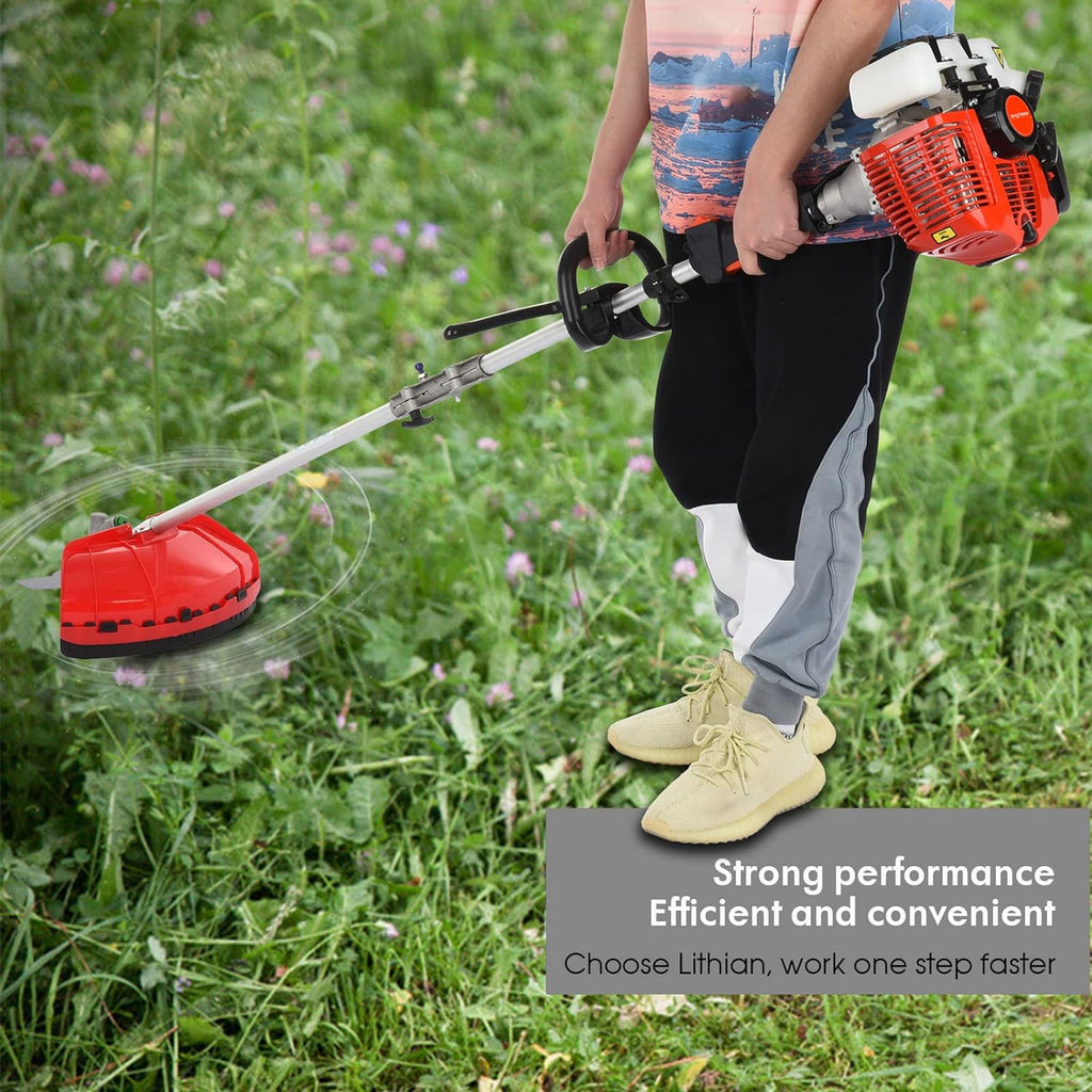 2024 New Gas Weed Wacker, 52cc 2-Stroke 5 in 1 Multi-Functional Lawn Mower Hedge Trimmer Pruners Gas Powered Brush Cutter, Weed Eater for Grass and Bush Shipping from US (Red 2)