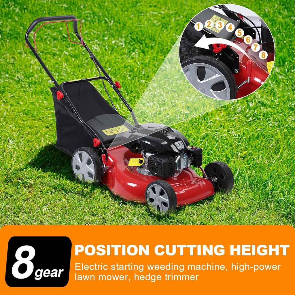 Gas Lawn Mower Self Propelled,141cc OHV Engine with Air Cooling, 20' Steel Deck, 3-in-1 Cutting System, 8-Level Height Adjustment, 20L Grass Catcher, Foldable Design Red (US Fast Arrival)