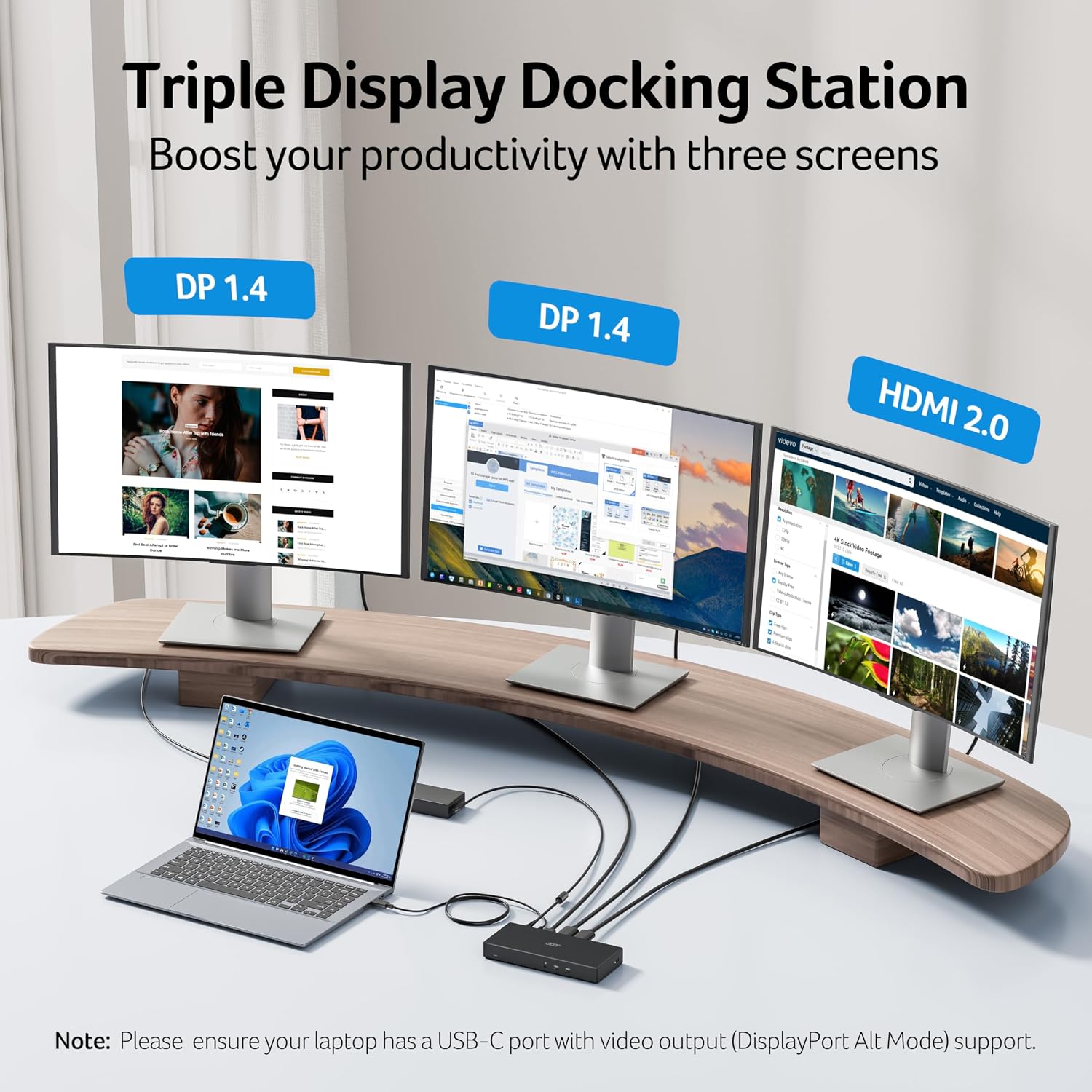 Acer Docking Station, 11-in-1 Laptop Docking Station 4K@60Hz for 3 Monitors with 2x DisplayPort+HDMI, Ethernet, 5Gbps Data, Audio, 135W Power, USBC Dock Compatible with Acer, Dell, MacBook Air/Pro, HP
