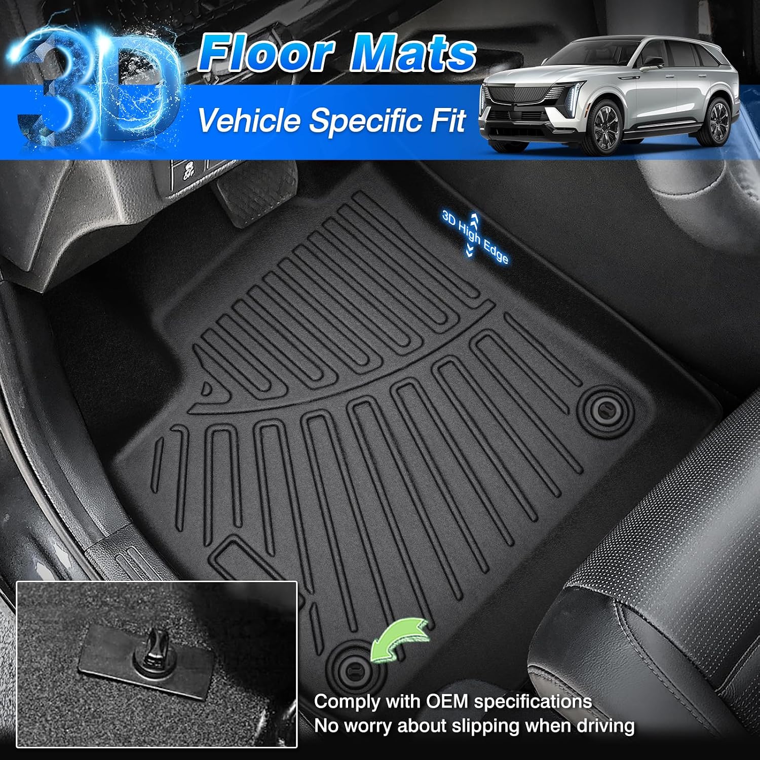 Escalade IQ Floor Mats - Car Mats for Cadillac Escalade IQ 2025 2026, All Weather Floor Mat for Escalade IQ Accessories, Heavy Duty Rubber Mats, Car Accessories