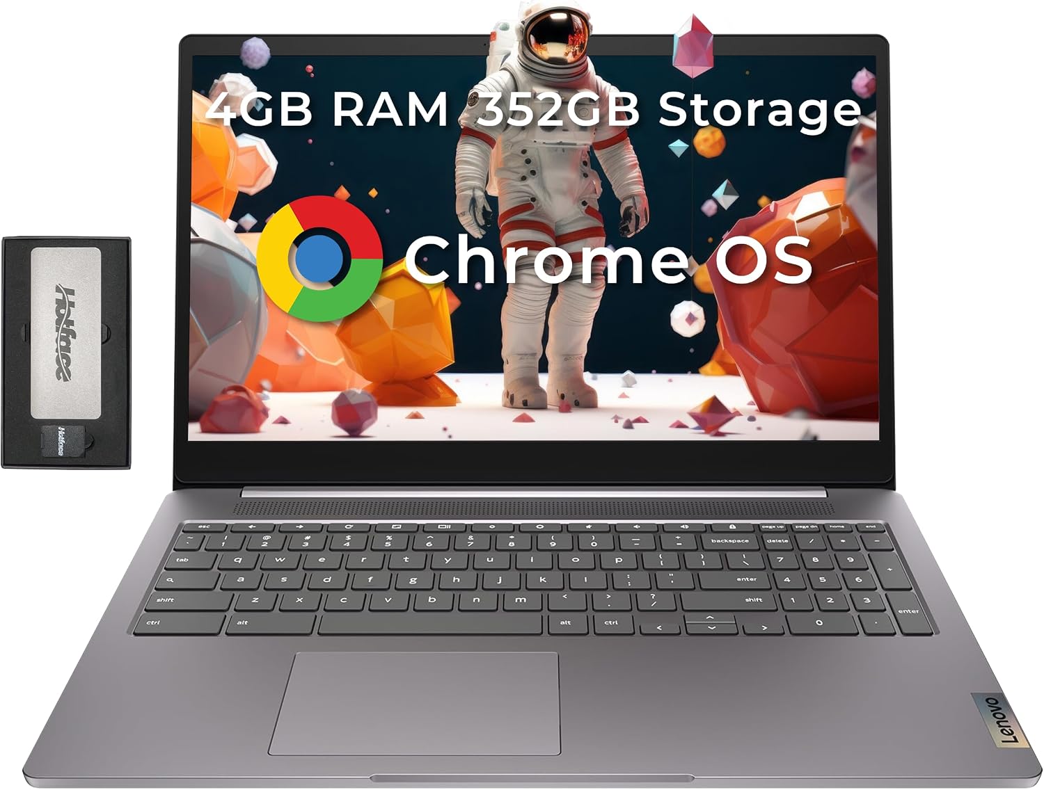 Lenovo IdeaPad 3 15.6' FHD Anti-Glare Chromebook, Intel Celeron N4500, 4GB LPDDR4 RAM, 352GB Storage (64GB SSD + 288GB Docking Station Set), HD Camera, HD Audio, Wi-Fi 6, Bluetooth, Chrome OS, Grey