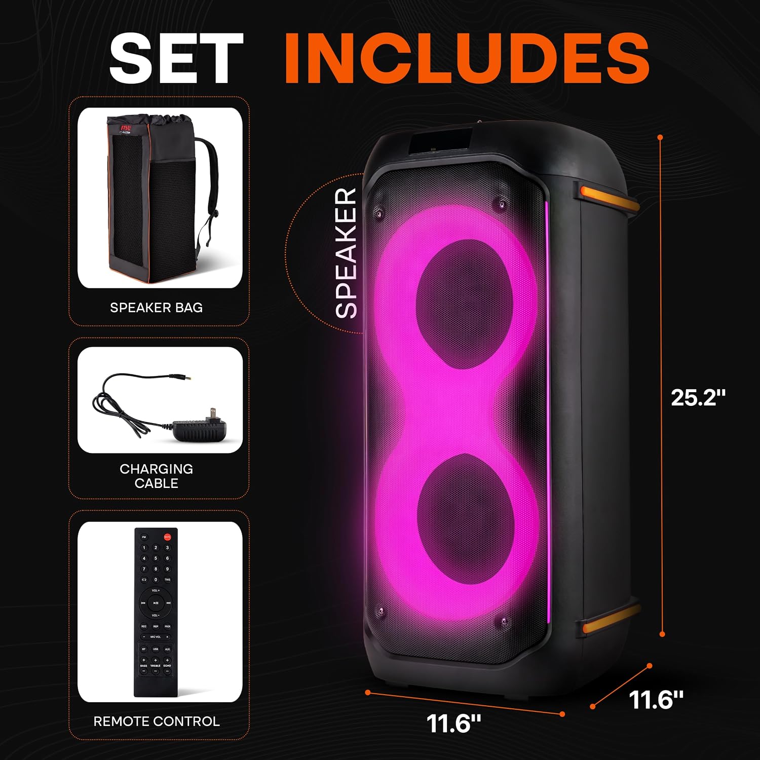 Pyle Compact Bluetooth PA Party Speaker System, 160W Dual 6.5' Karaoke Machine with Mic, Rechargeable Battery, USB/SD/BT/FM Radio, TWS Function & Party Lights, Speaker Bag Included, 11.8'x11.8'x26.4'