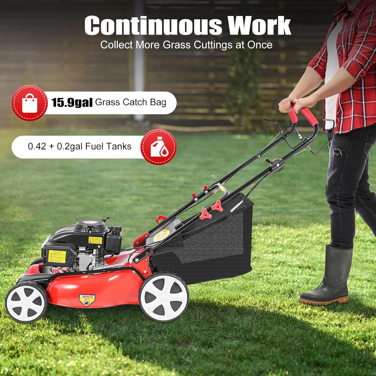 20Inch Self Propelled Gas Powered Lawn Mower, 140CC 4-Stroke Gas Push Self Propelled 3-in-1 Lawn Mower with Grass Bag, 8 Gears Height Adjustable for Lawn Weeding