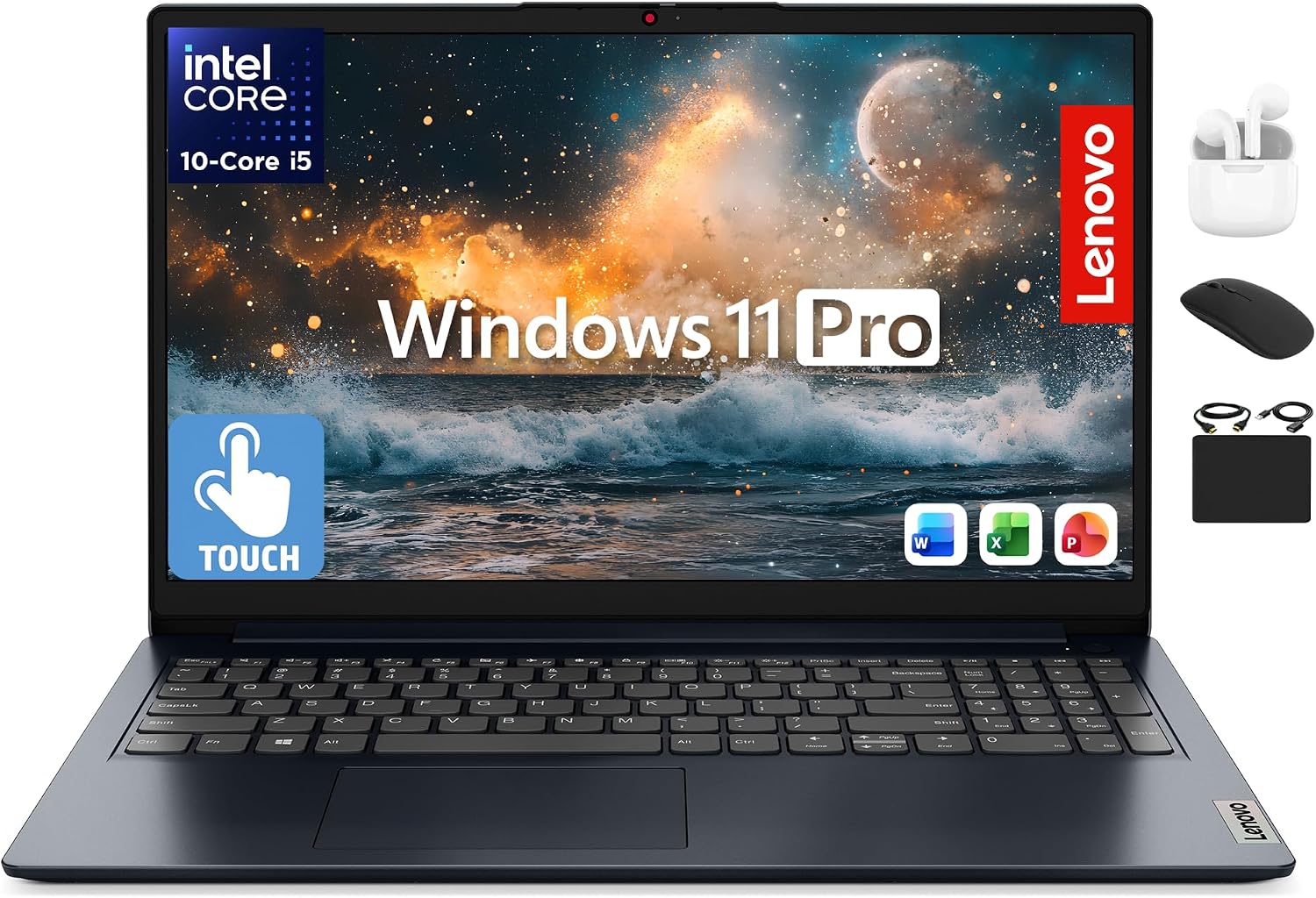 Lenovo IdeaPad 15.6' Flagship Touchscreen Laptop 2025, 10-Core Intel i5, Lifetime Office 2024, Copilot AI, 16GB RAM, 1TB Storage (500GB SSD + 500GB Ext), HubxcelAccessory, Long Battery, Win 11 Pro