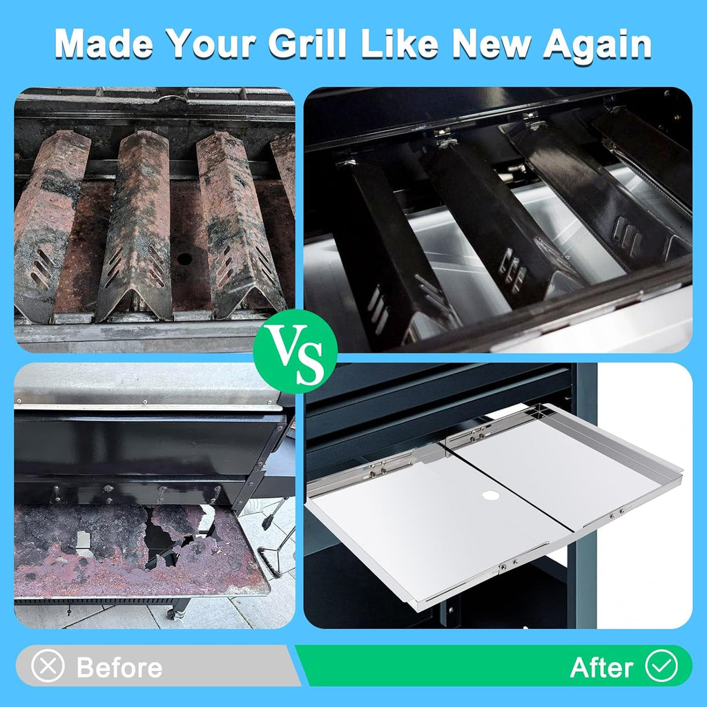 Grill Replacement Parts for Dyna-Glo DGB610SSP DGF600SSP, Drip Pan Grease Tray & Grill Grates & Heat Tents for Dyna Glo DGB610SSP 6 Burner Grill Models