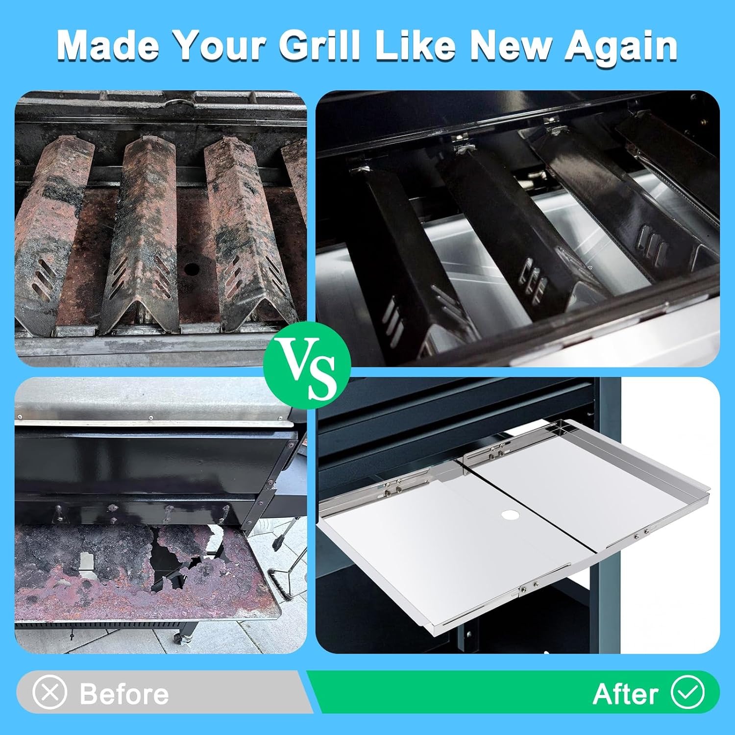 Grill Replacement Parts for Dyna-Glo DGB610SSP DGF600SSP, Drip Pan Grease Tray & Grill Grates & Heat Tents for Dyna Glo DGB610SSP 6 Burner Grill Models