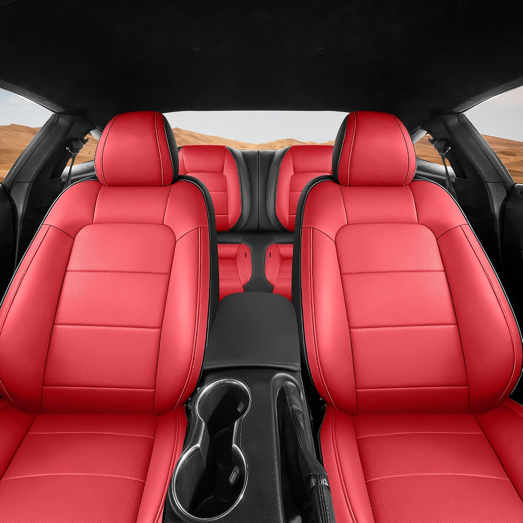 for Ford Mustang Seat Cover 2015-2026 Coupe Hardtop Nappa Leather Car Seat Cover Full Set (M-Red&Black)